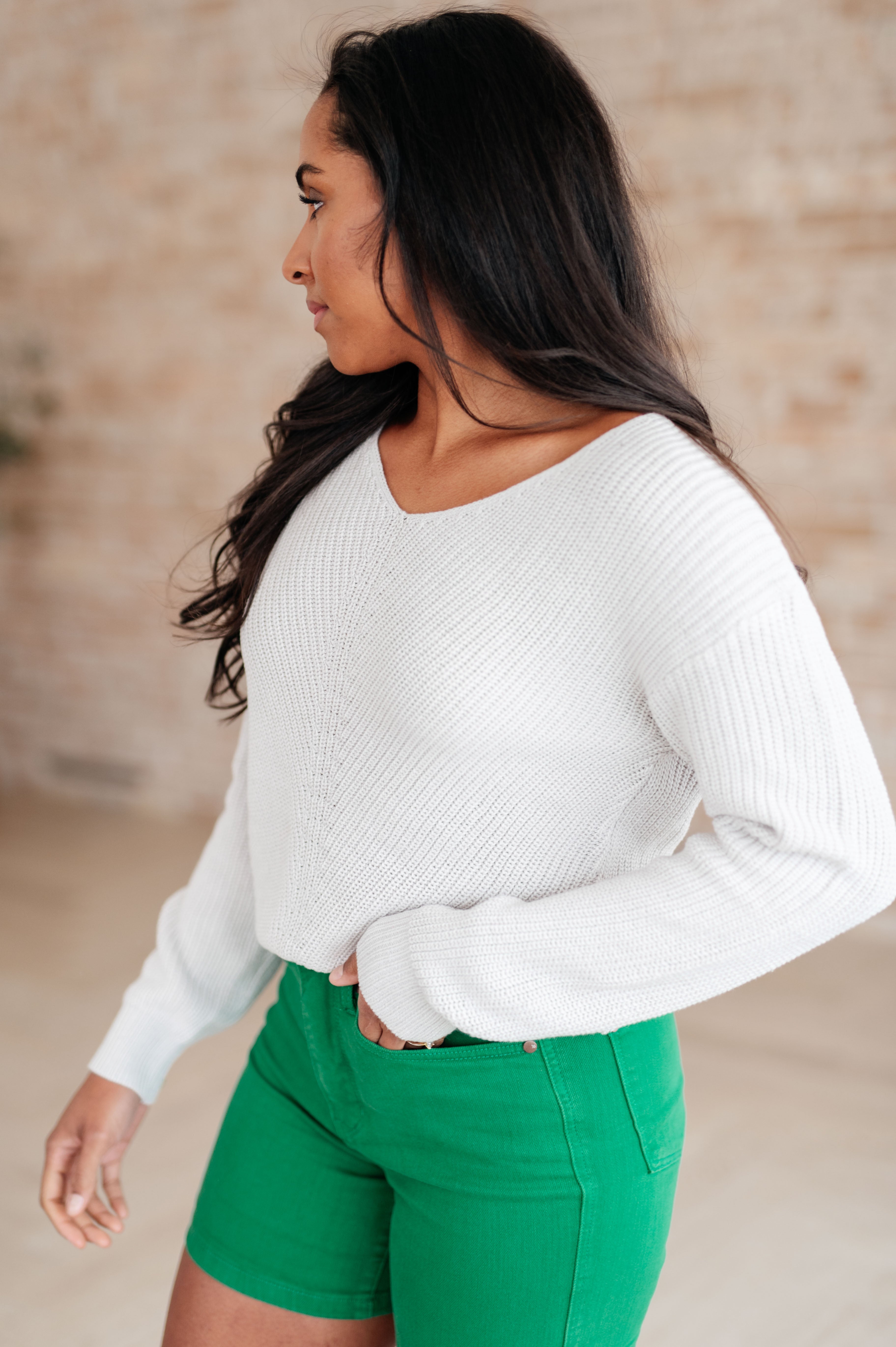 Ribbed Knit V Neck Sweater