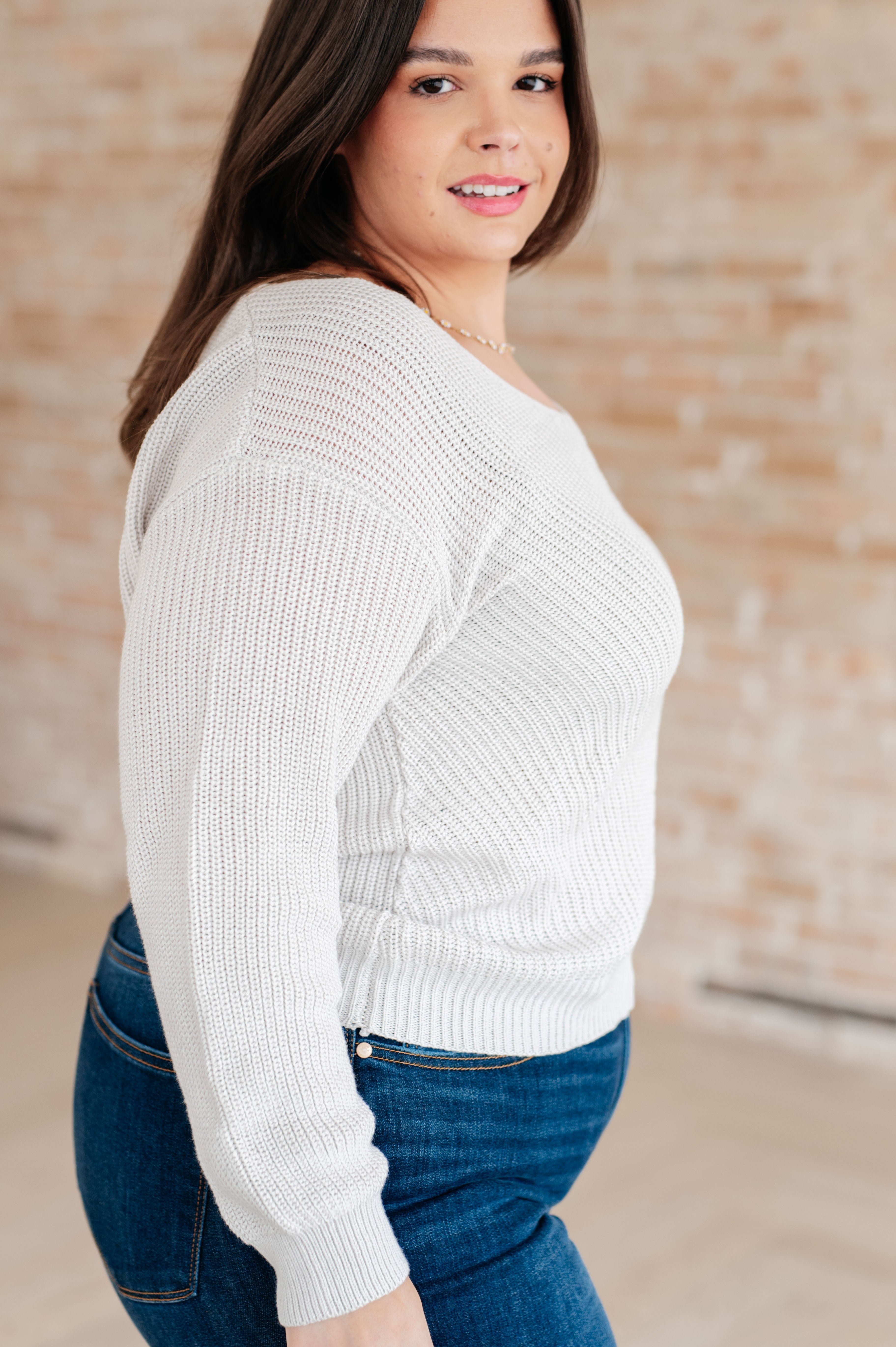 Ribbed Knit V Neck Sweater