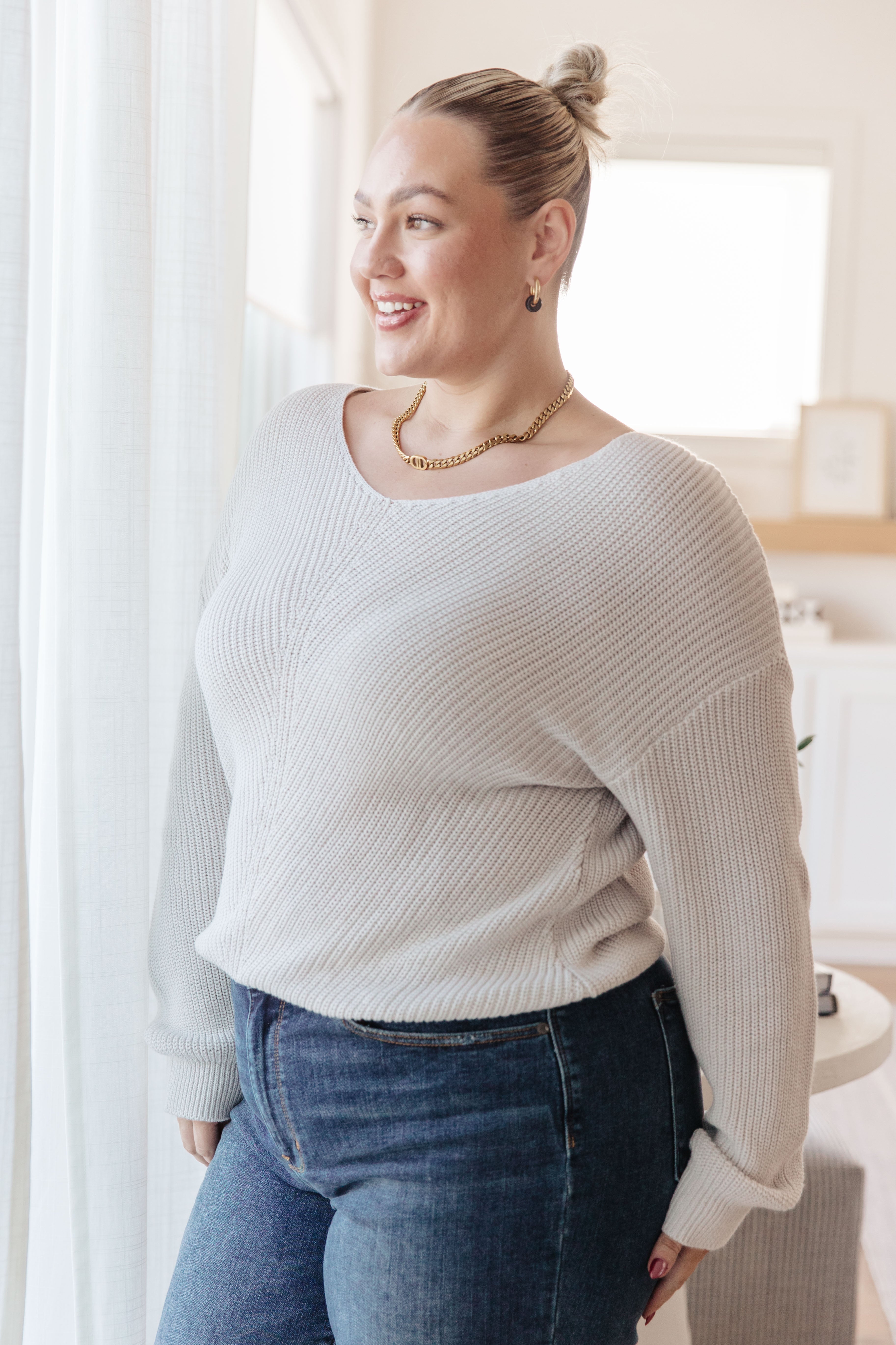 Ribbed Knit V Neck Sweater