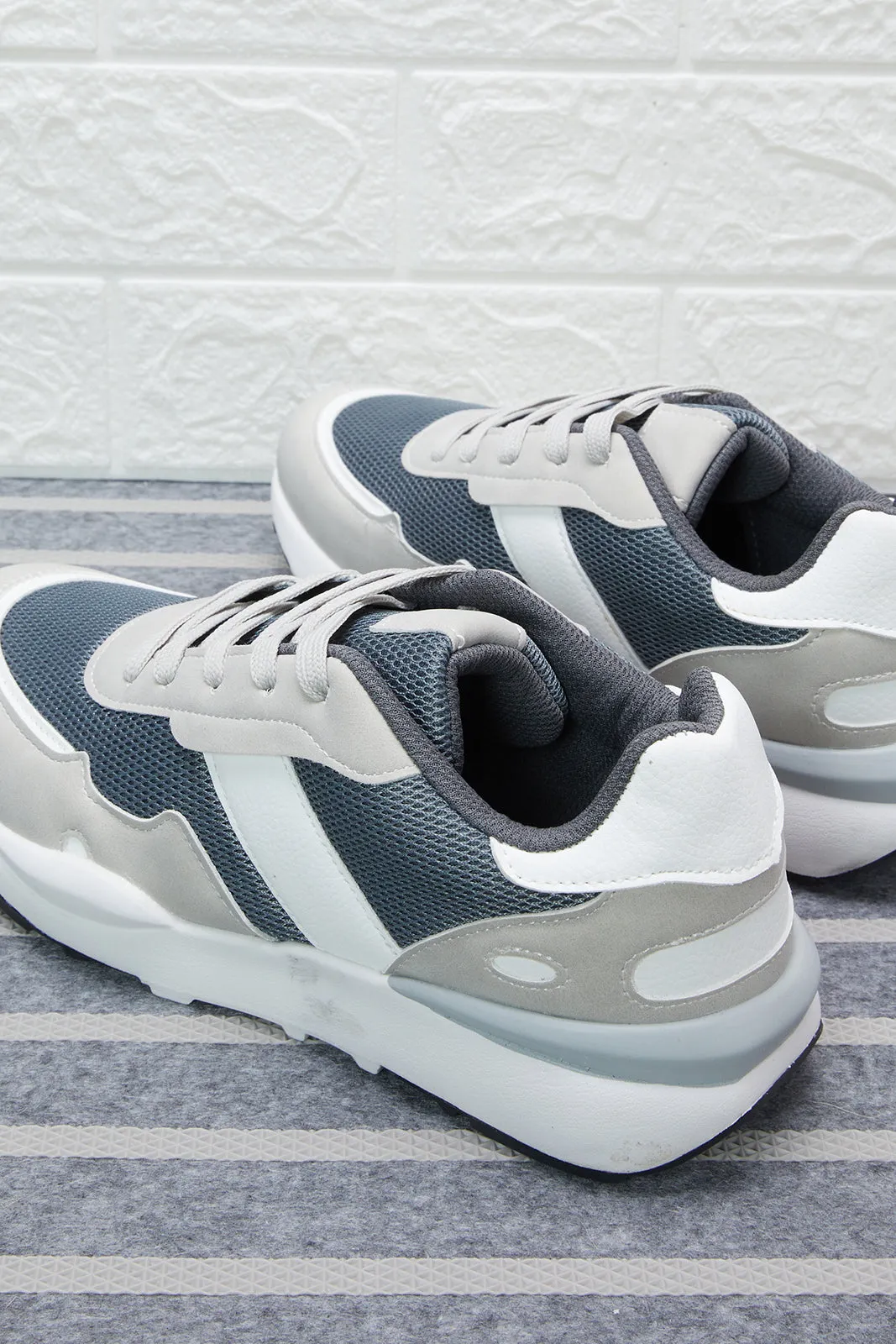 Senior Boys Grey Material Block Sneakers