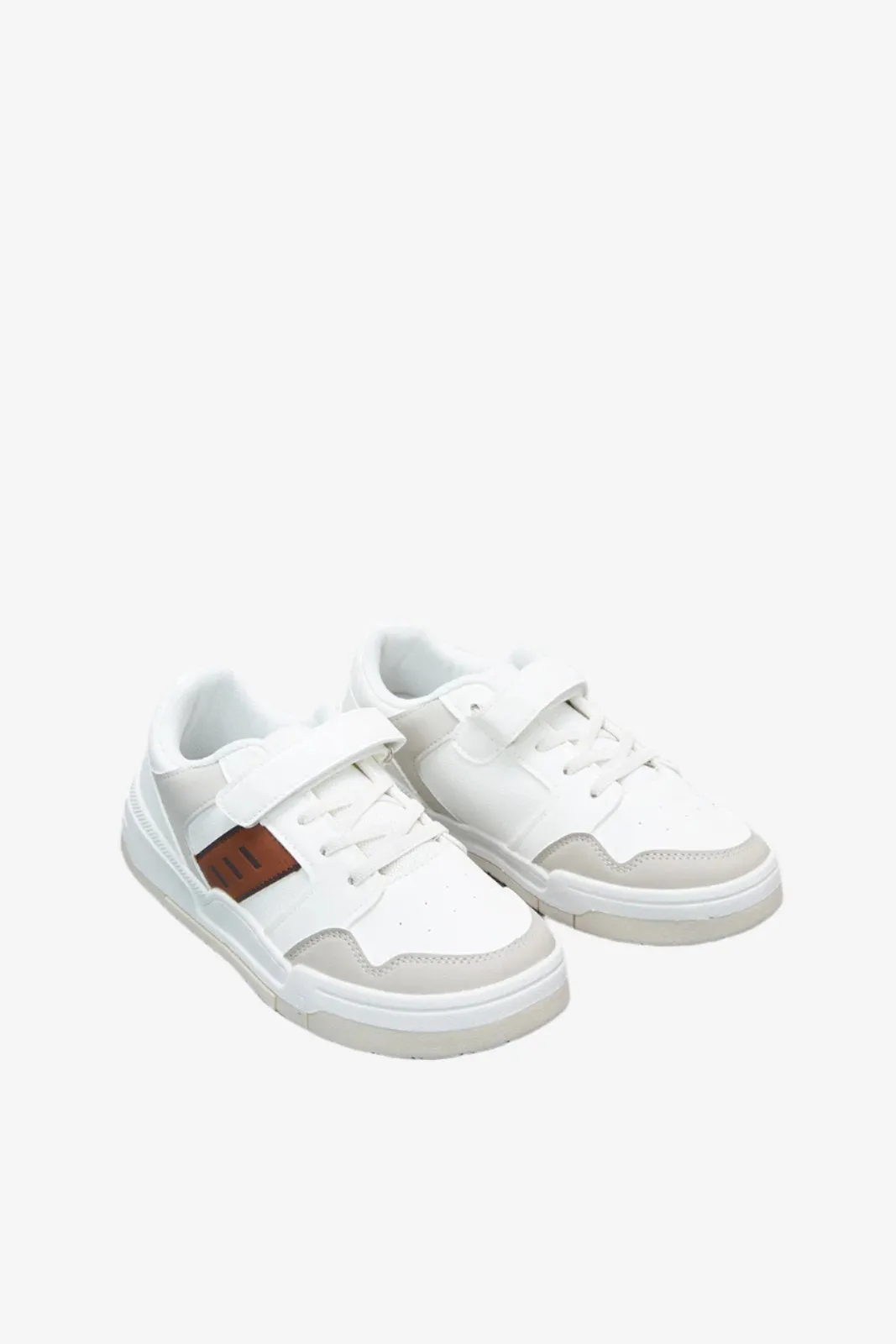 Senior Boys White Material Block Sneakers