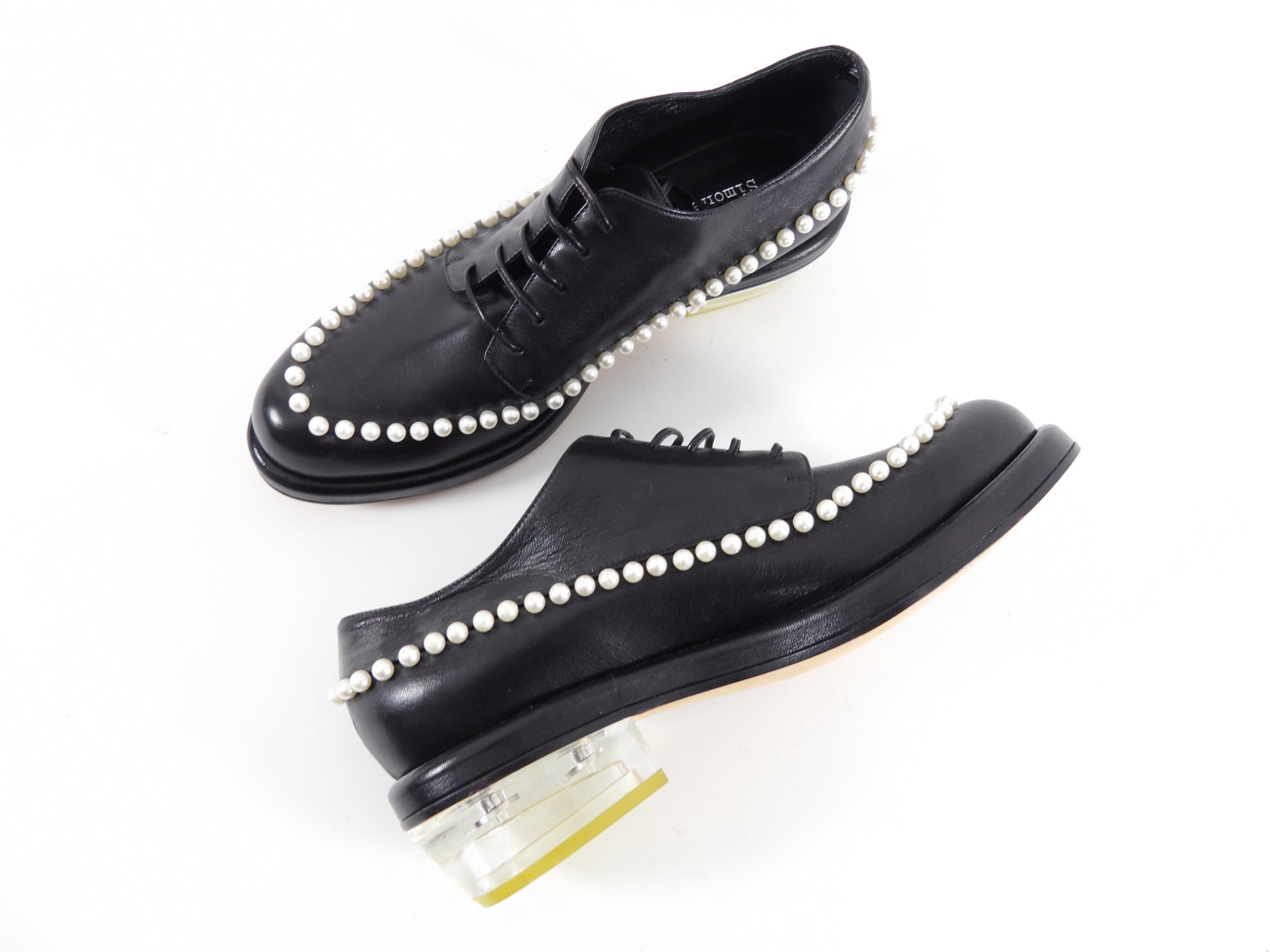 Simone Rocha Black Leather and Pearl Embellished Brogue Shoes - 40