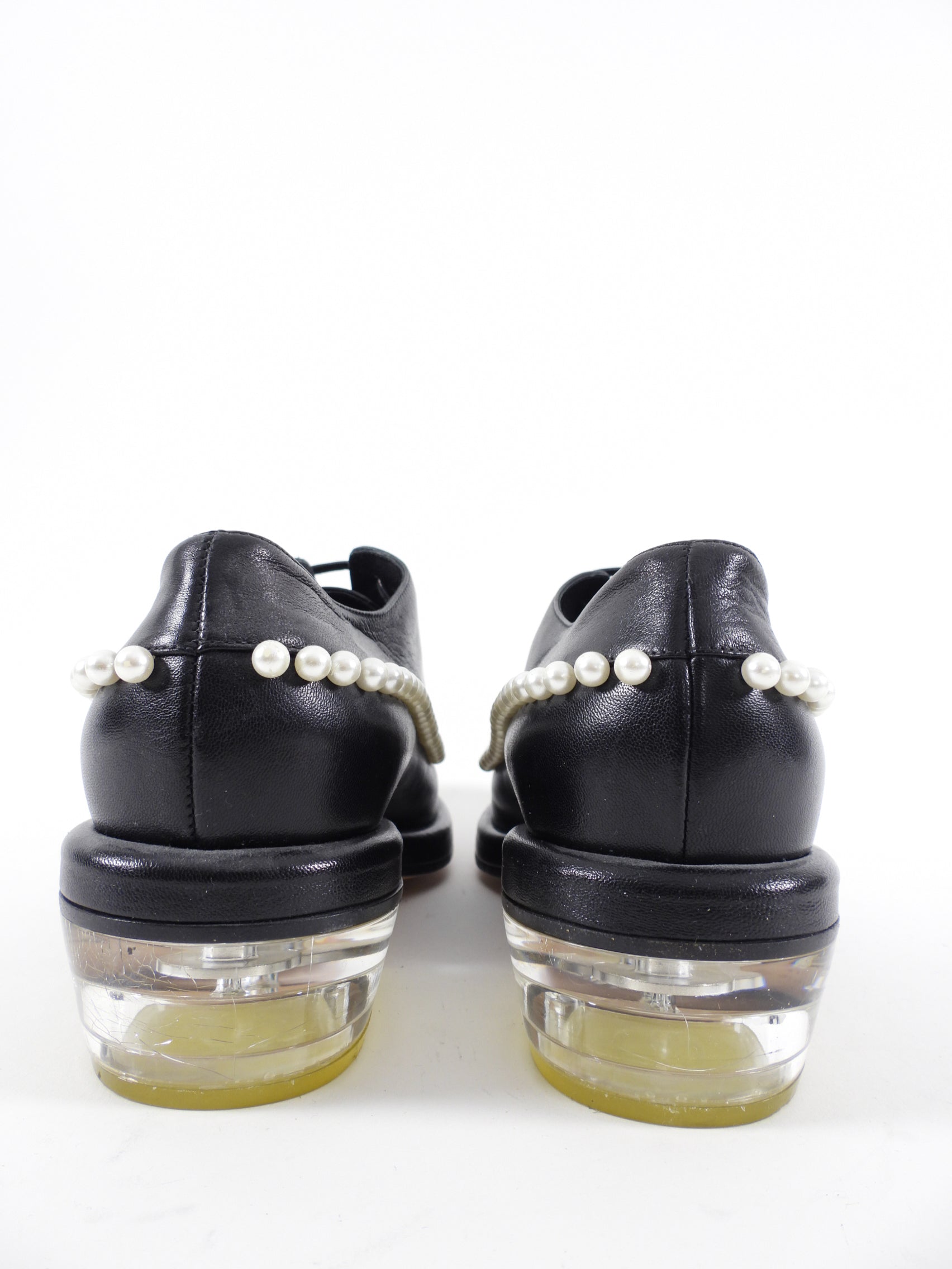 Simone Rocha Black Leather and Pearl Embellished Brogue Shoes - 40