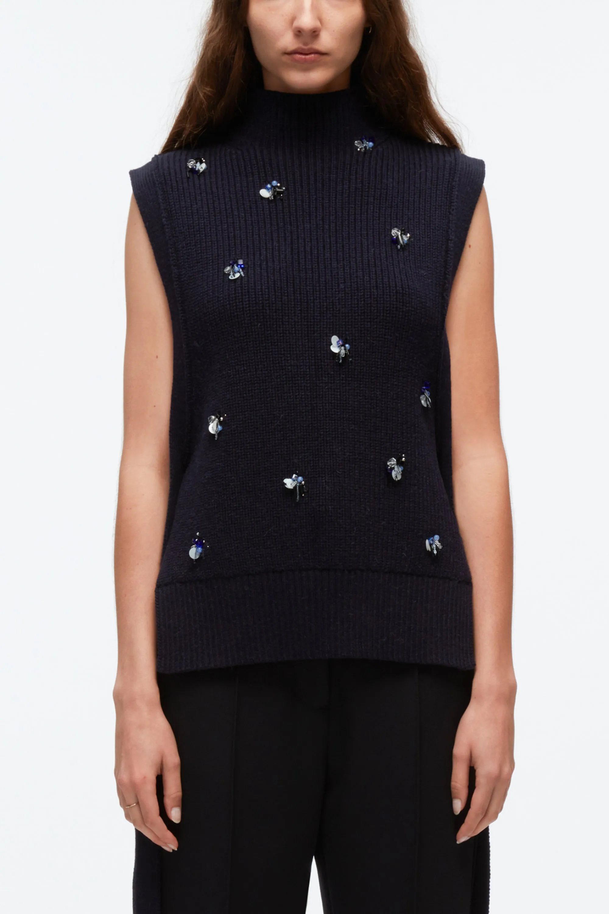 Sleeveless Sweater With Cluster Embroidery