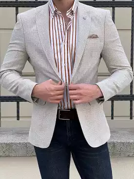 Slim Fit Knitted Textured Beige Men's Blazer