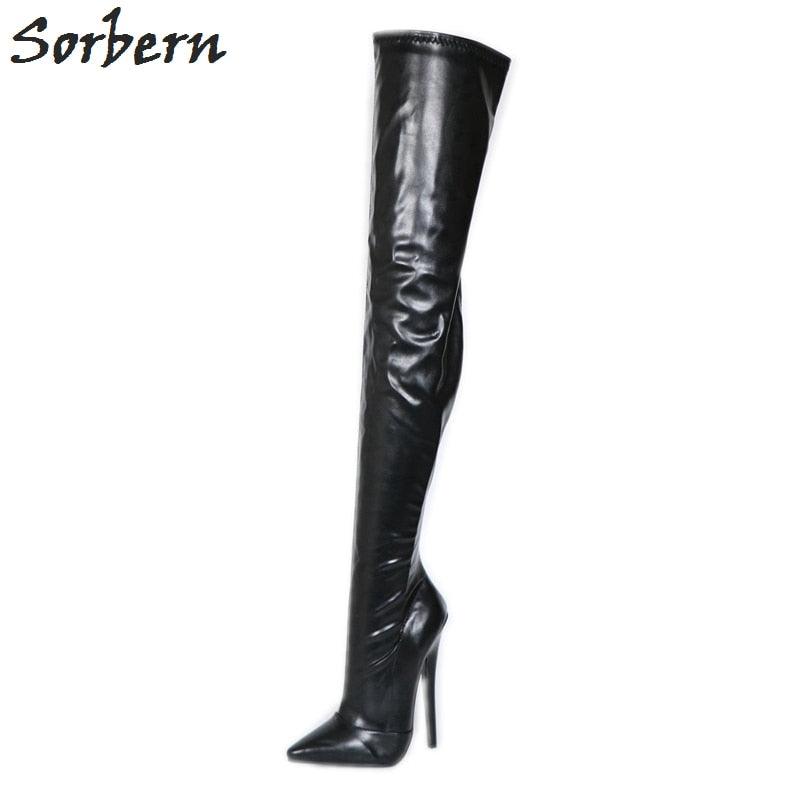 Sorbern Matte Pointed Toe Over The Knee High Heel Custom Length Gothic Boots