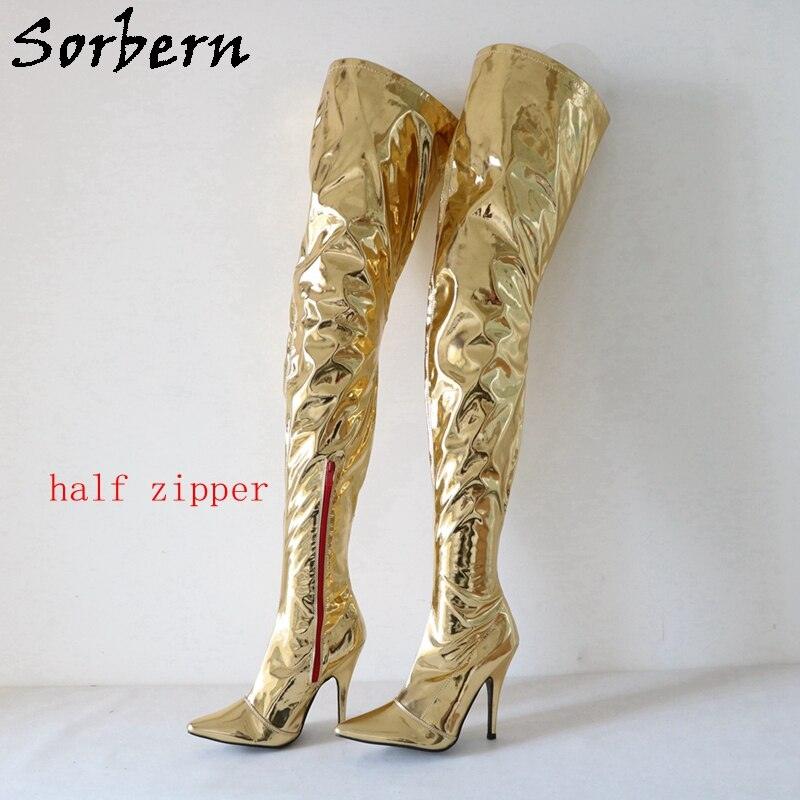 Sorbern Matte Pointed Toe Over The Knee High Heel Custom Length Gothic Boots