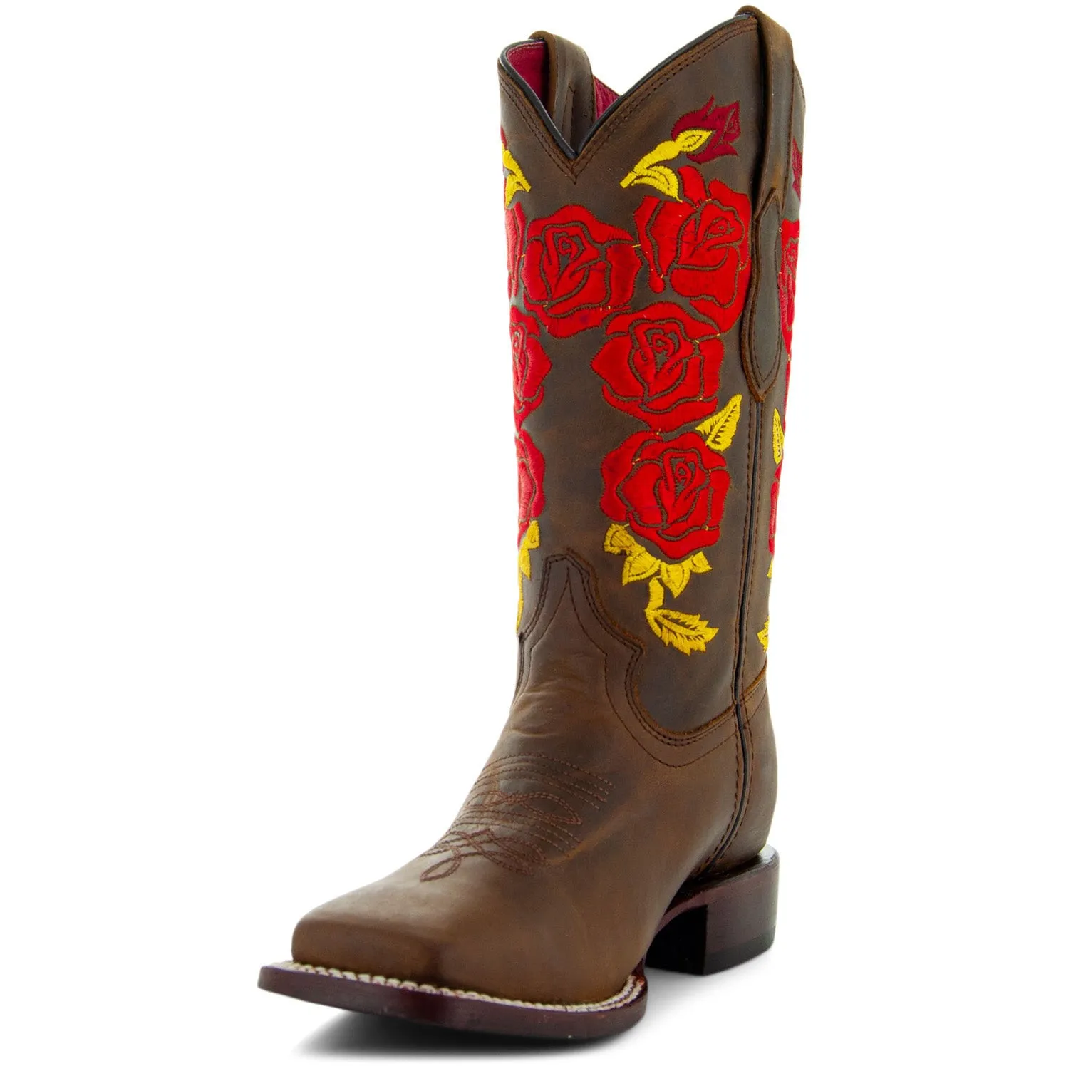 Soto Boots Women's Rose Embroidery Square Toe Cowgirl Boots M9006