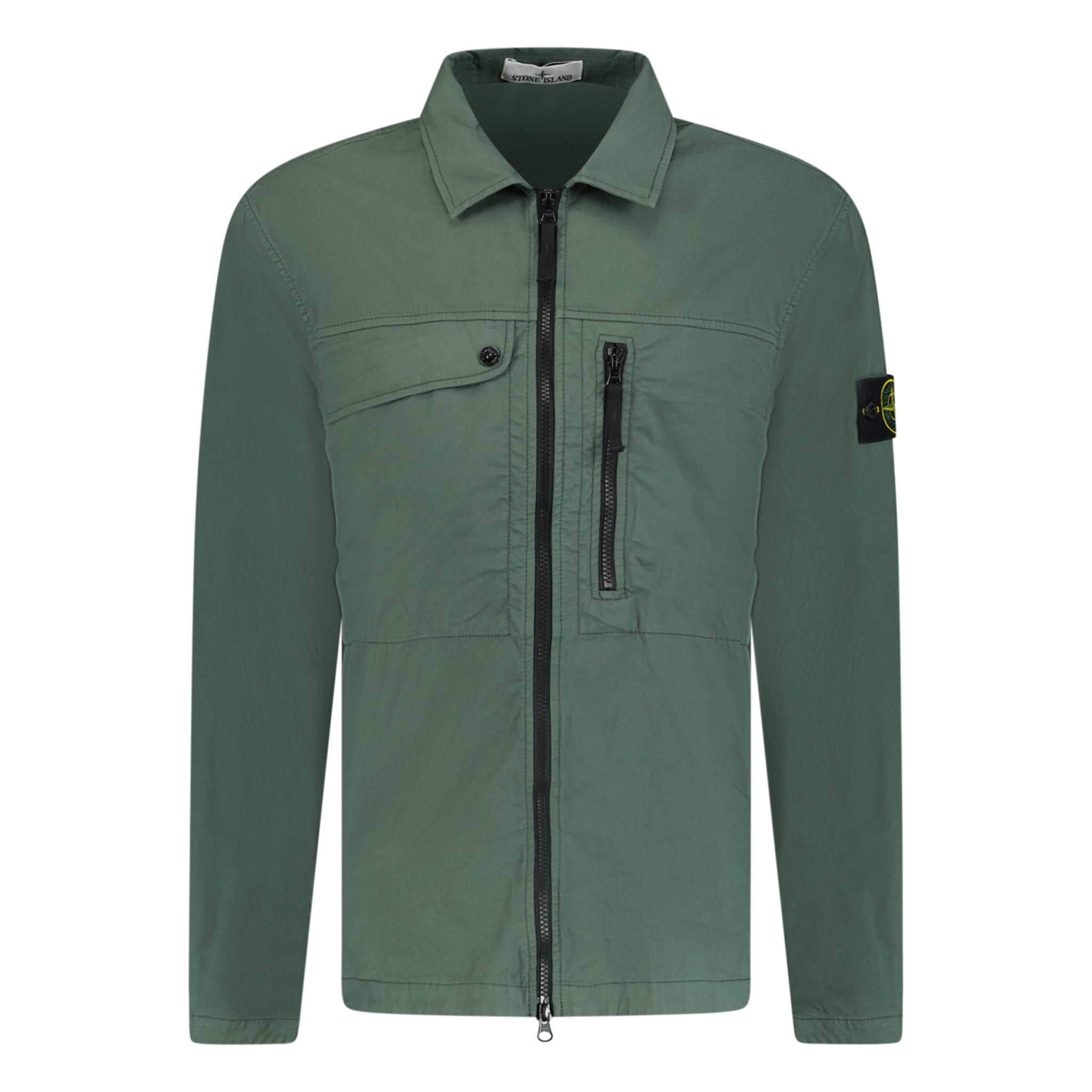 STONE ISLAND SUPIMA COTTON TWILL STRETCH OVERSHIRT JACKET KHAKI GREEN