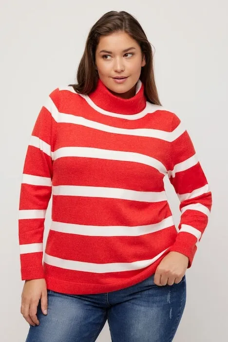 Stripe Fine Knit Turtleneck Sweater in Red