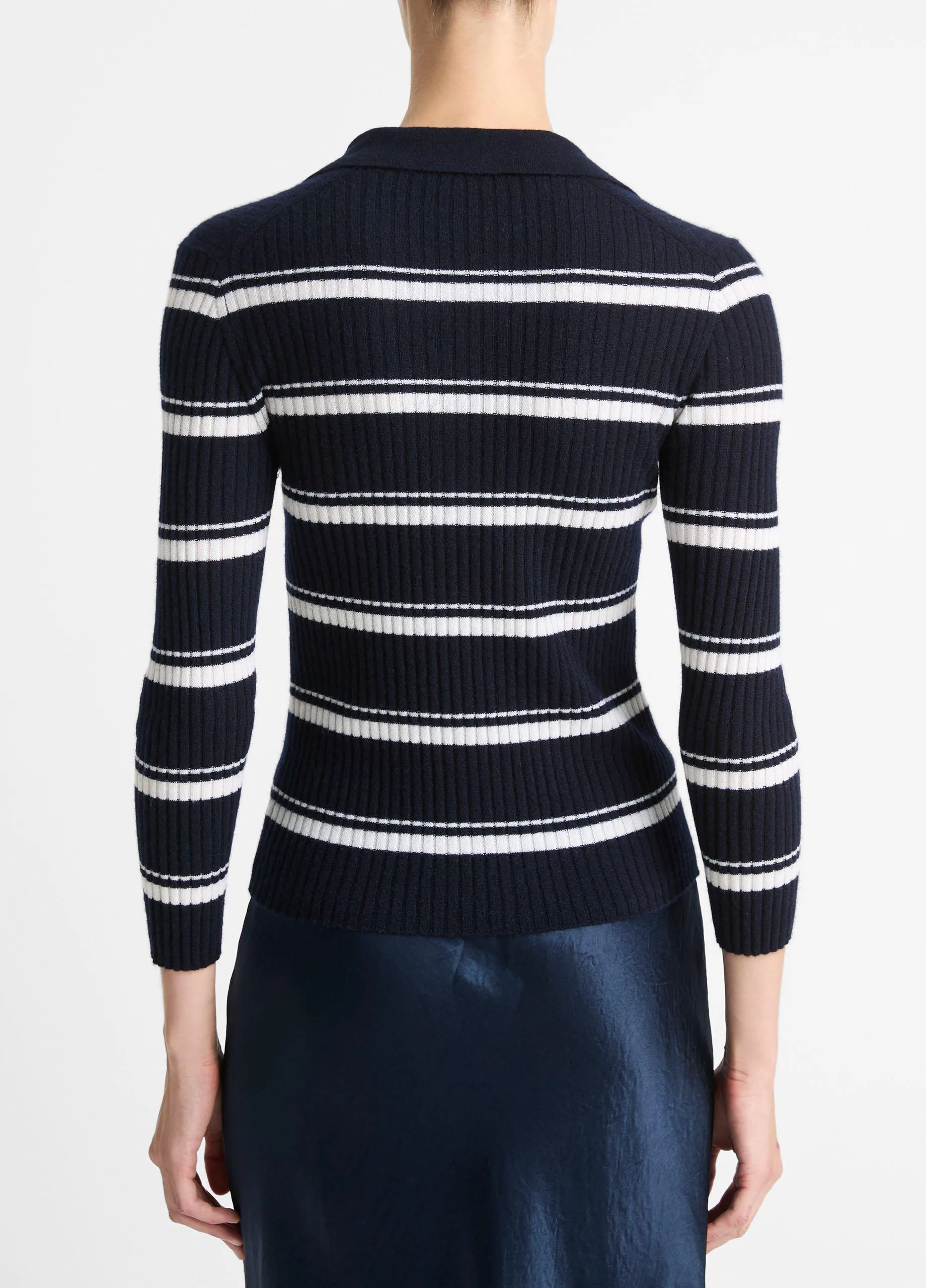 Striped Cashmere-Blend Polo Sweater