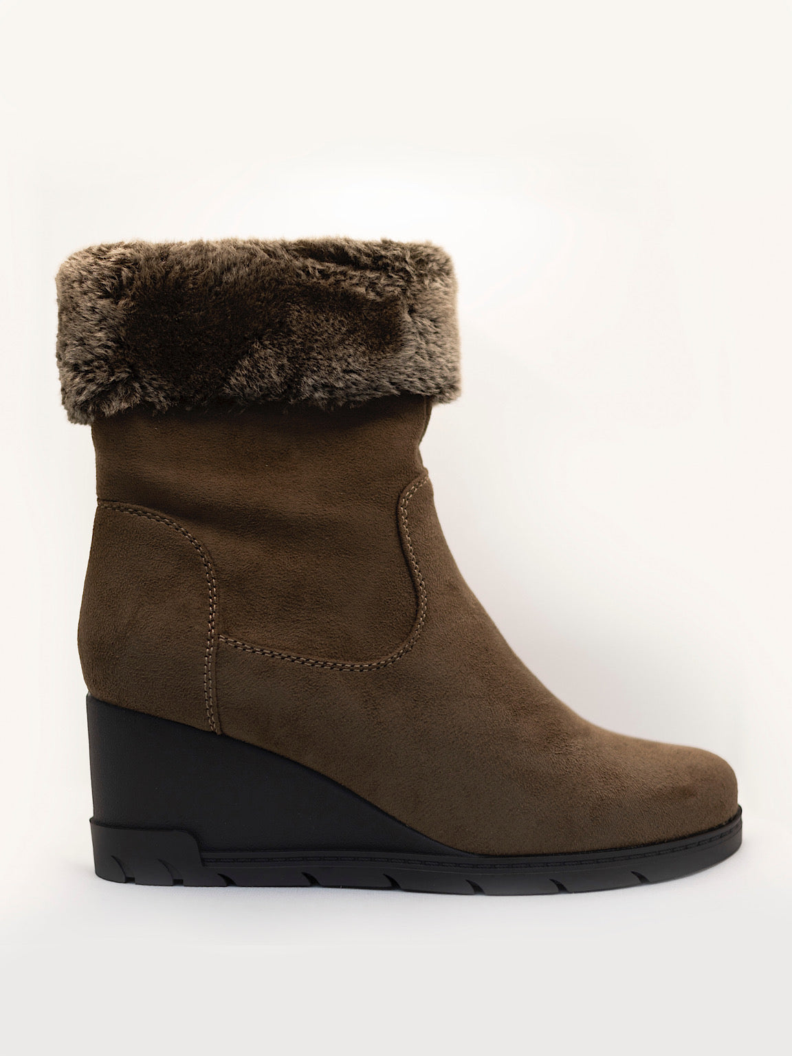 Suede Style Faux Fur Wedge Boots