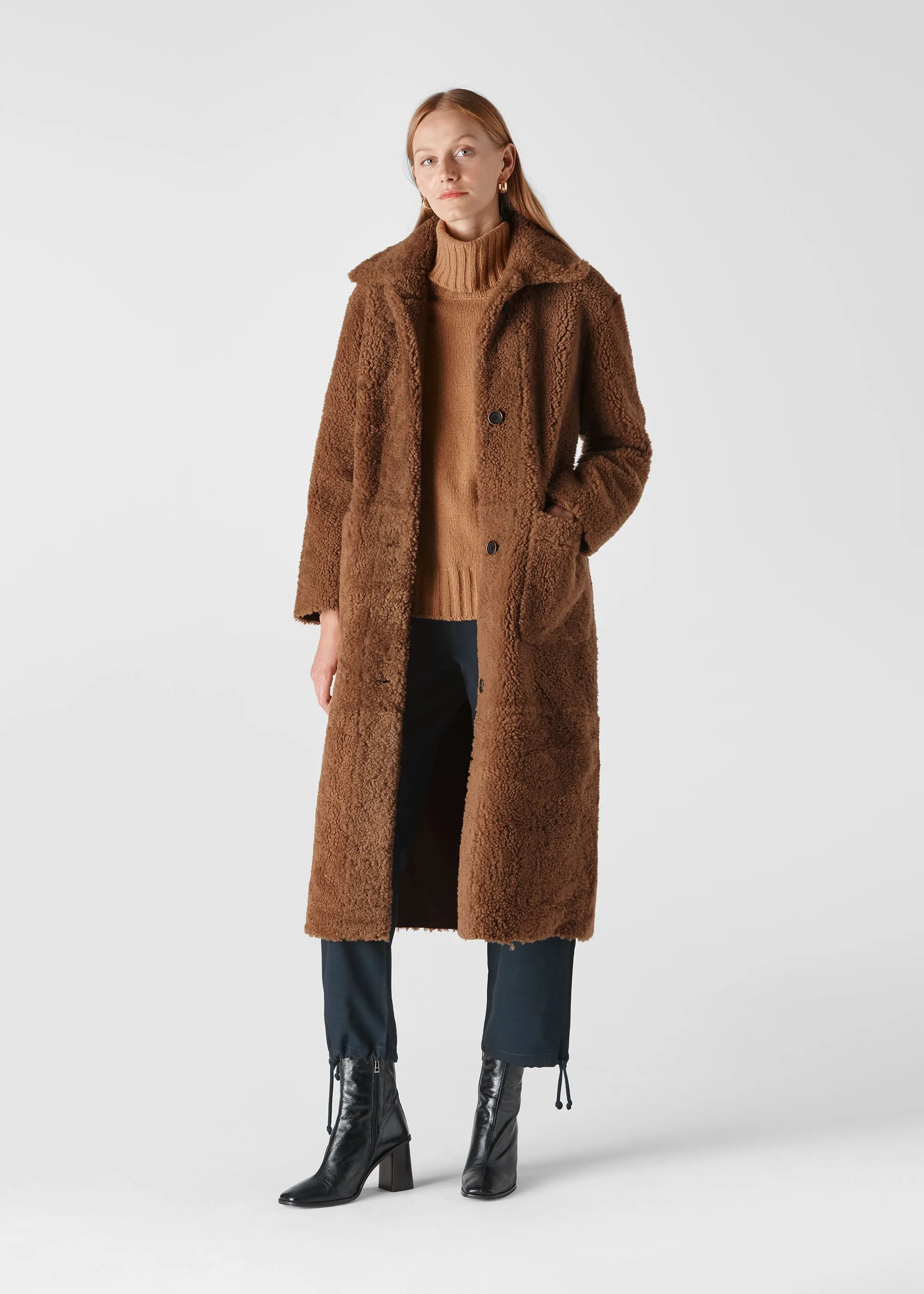 Tan Erika Shearling Teddy Coat