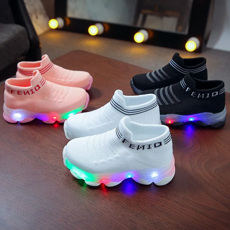 Tenis para Niños Kids Sneakers Children Baby Girls Boys Letter Mesh Led Luminous Socks Sport Run Sneakers Shoes Light Up Shoes