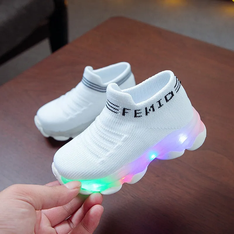 Tenis para Niños Kids Sneakers Children Baby Girls Boys Letter Mesh Led Luminous Socks Sport Run Sneakers Shoes Light Up Shoes