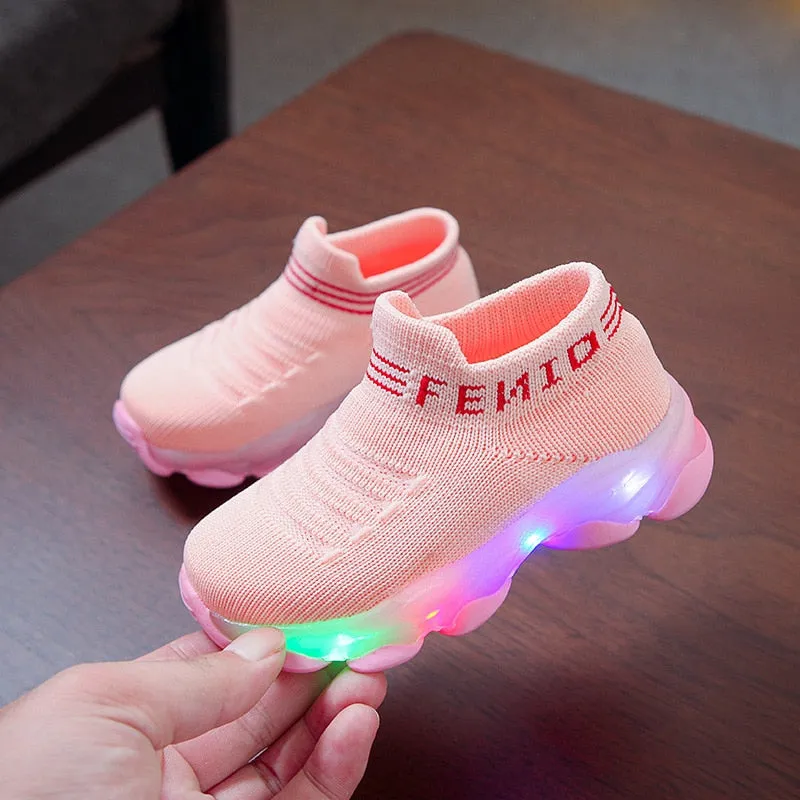 Tenis para Niños Kids Sneakers Children Baby Girls Boys Letter Mesh Led Luminous Socks Sport Run Sneakers Shoes Light Up Shoes