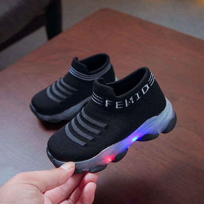 Tenis para Niños Kids Sneakers Children Baby Girls Boys Letter Mesh Led Luminous Socks Sport Run Sneakers Shoes Light Up Shoes