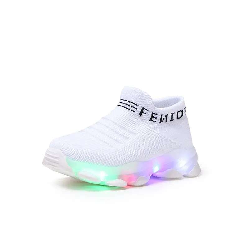 Tenis para Niños Kids Sneakers Children Baby Girls Boys Letter Mesh Led Luminous Socks Sport Run Sneakers Shoes Light Up Shoes