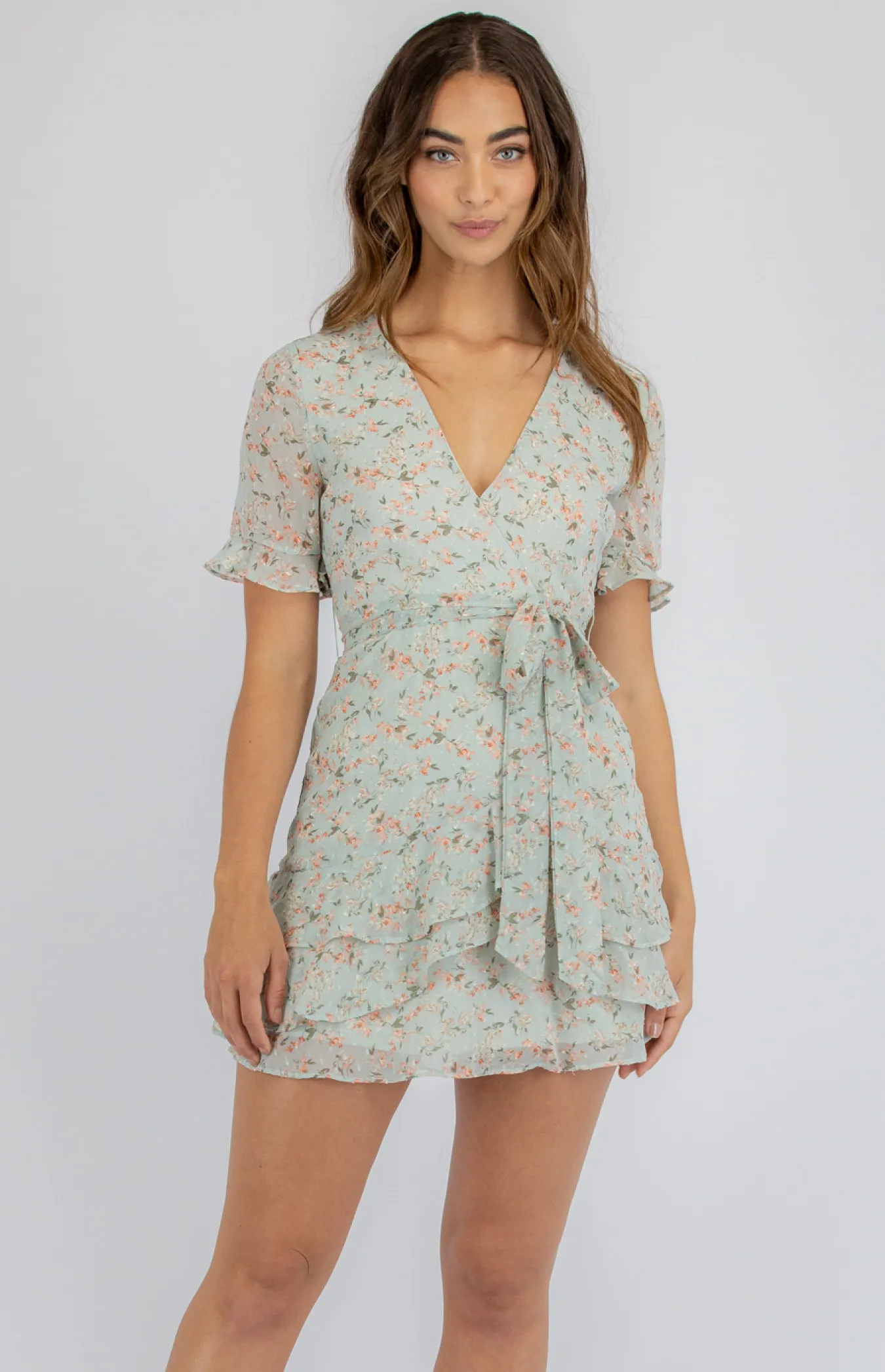 Textured Floral Dress with Frill Details (SDR775B)