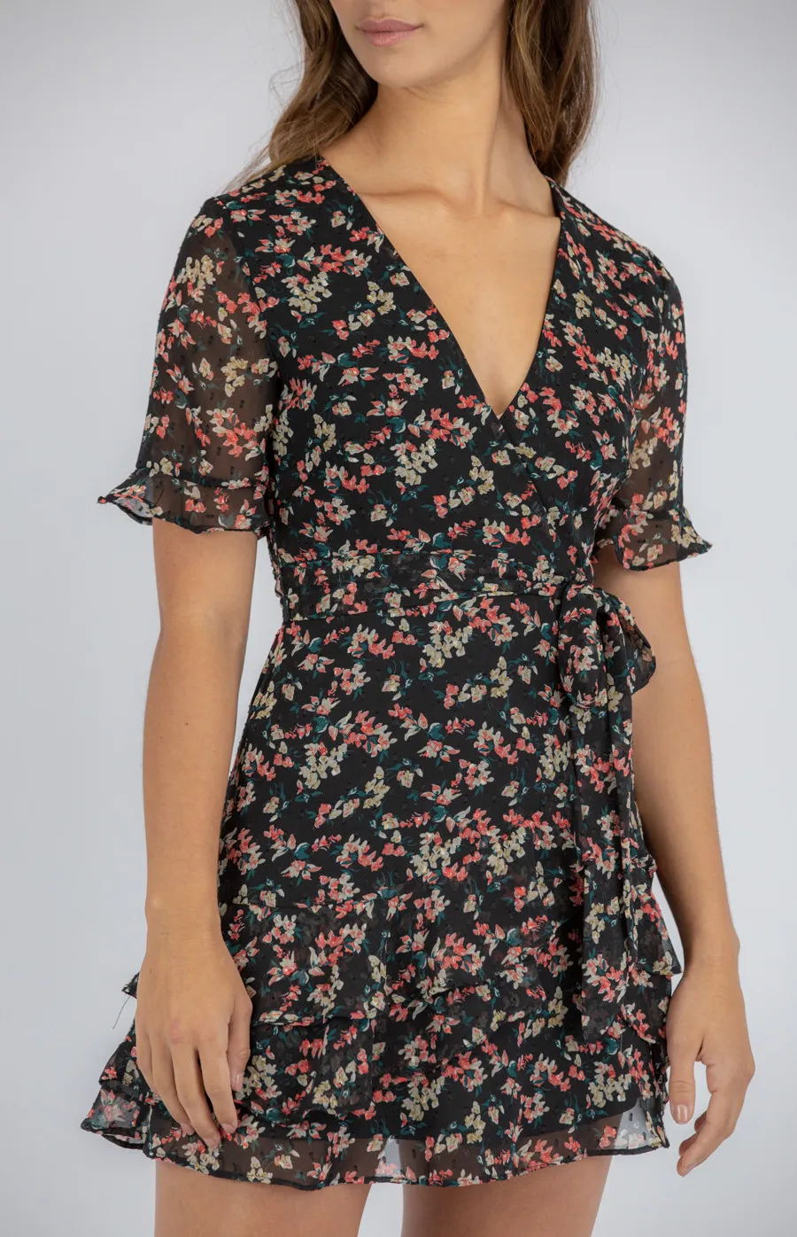 Textured Floral Dress with Frill Details (SDR775B)