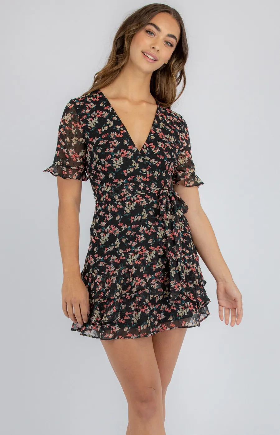 Textured Floral Dress with Frill Details (SDR775B)