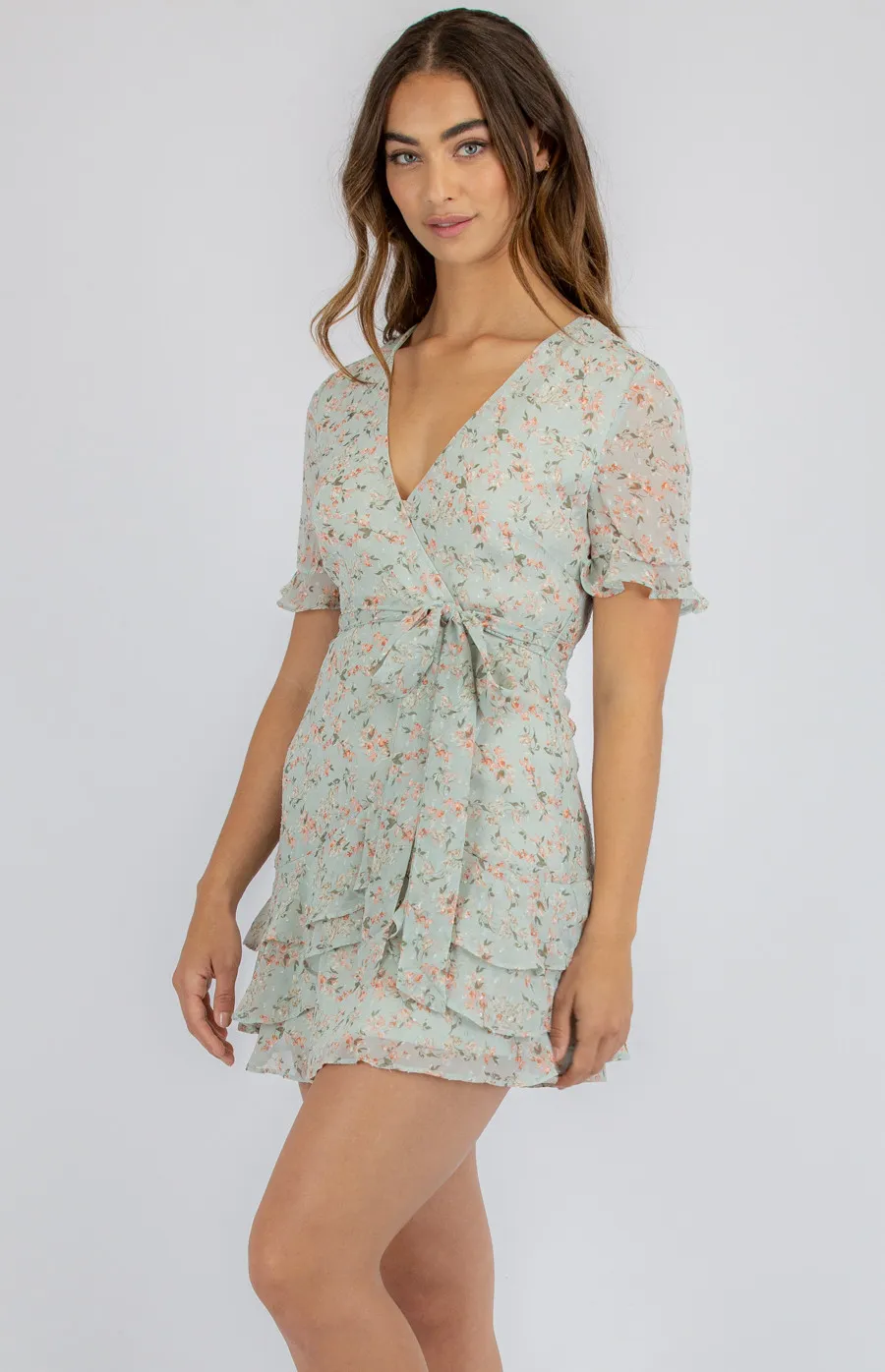 Textured Floral Dress with Frill Details (SDR775B)