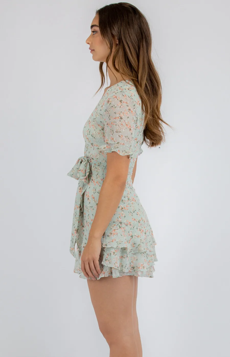 Textured Floral Dress with Frill Details (SDR775B)