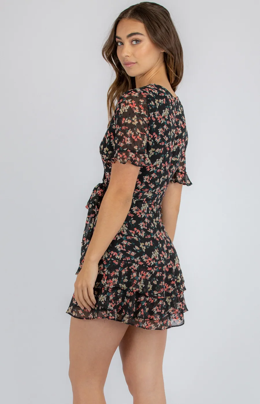 Textured Floral Dress with Frill Details (SDR775B)