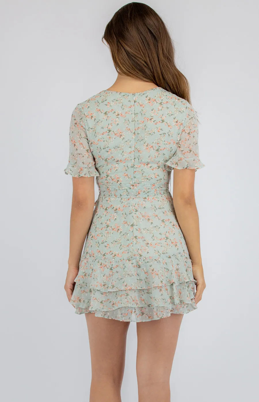 Textured Floral Dress with Frill Details (SDR775B)