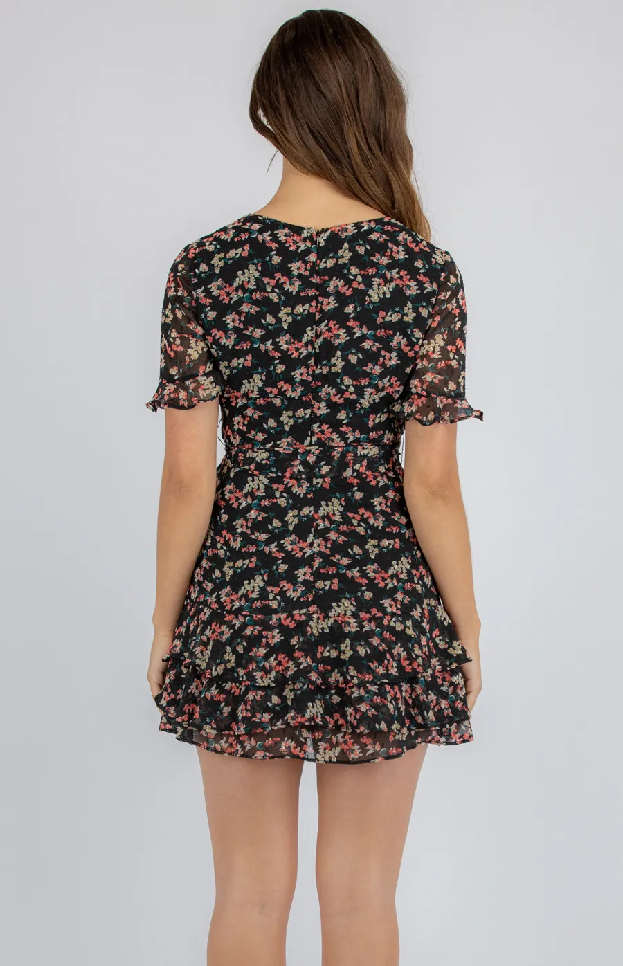 Textured Floral Dress with Frill Details (SDR775B)