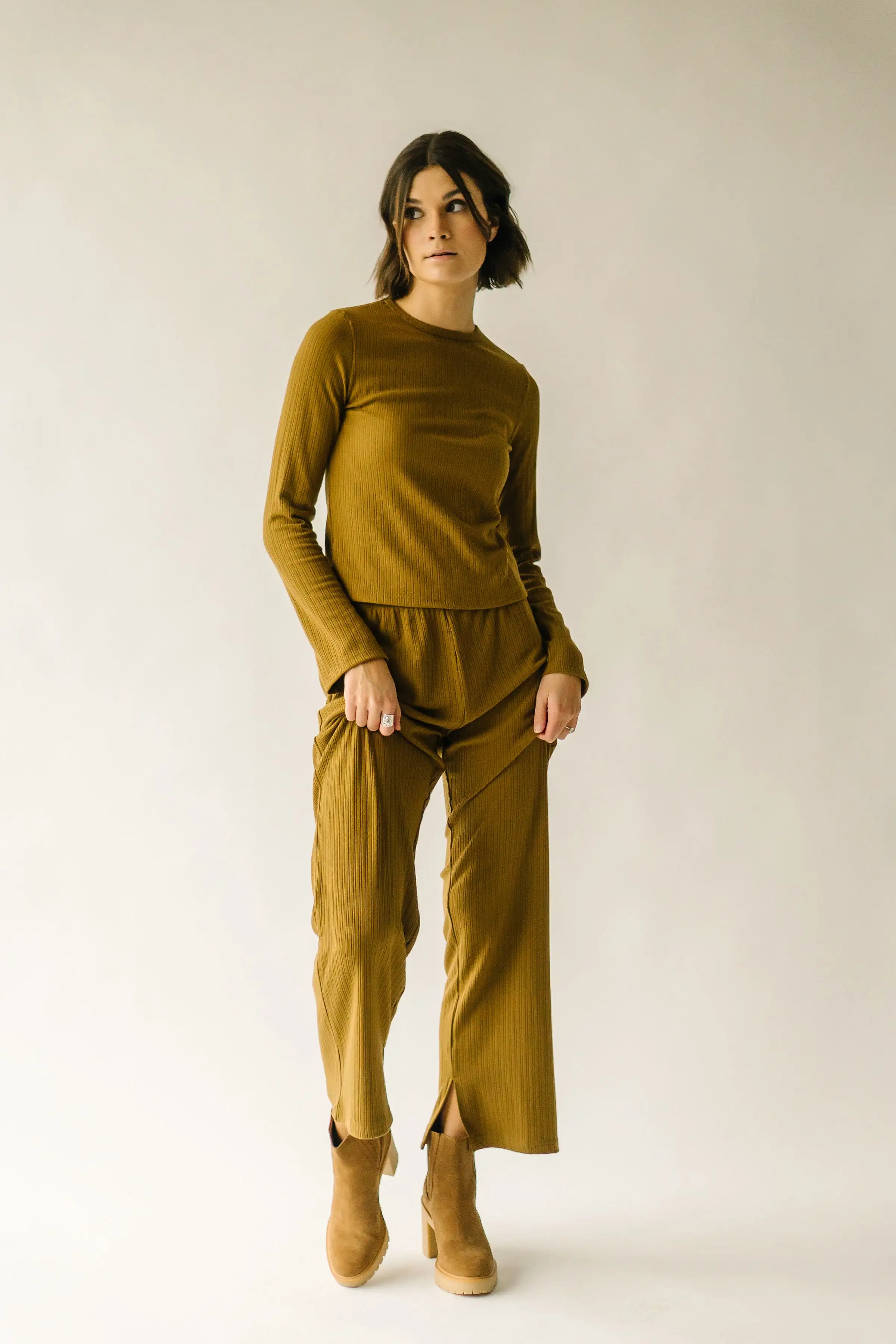 The LaBeouf Ribbed Straight Leg Pants in Golden Olive