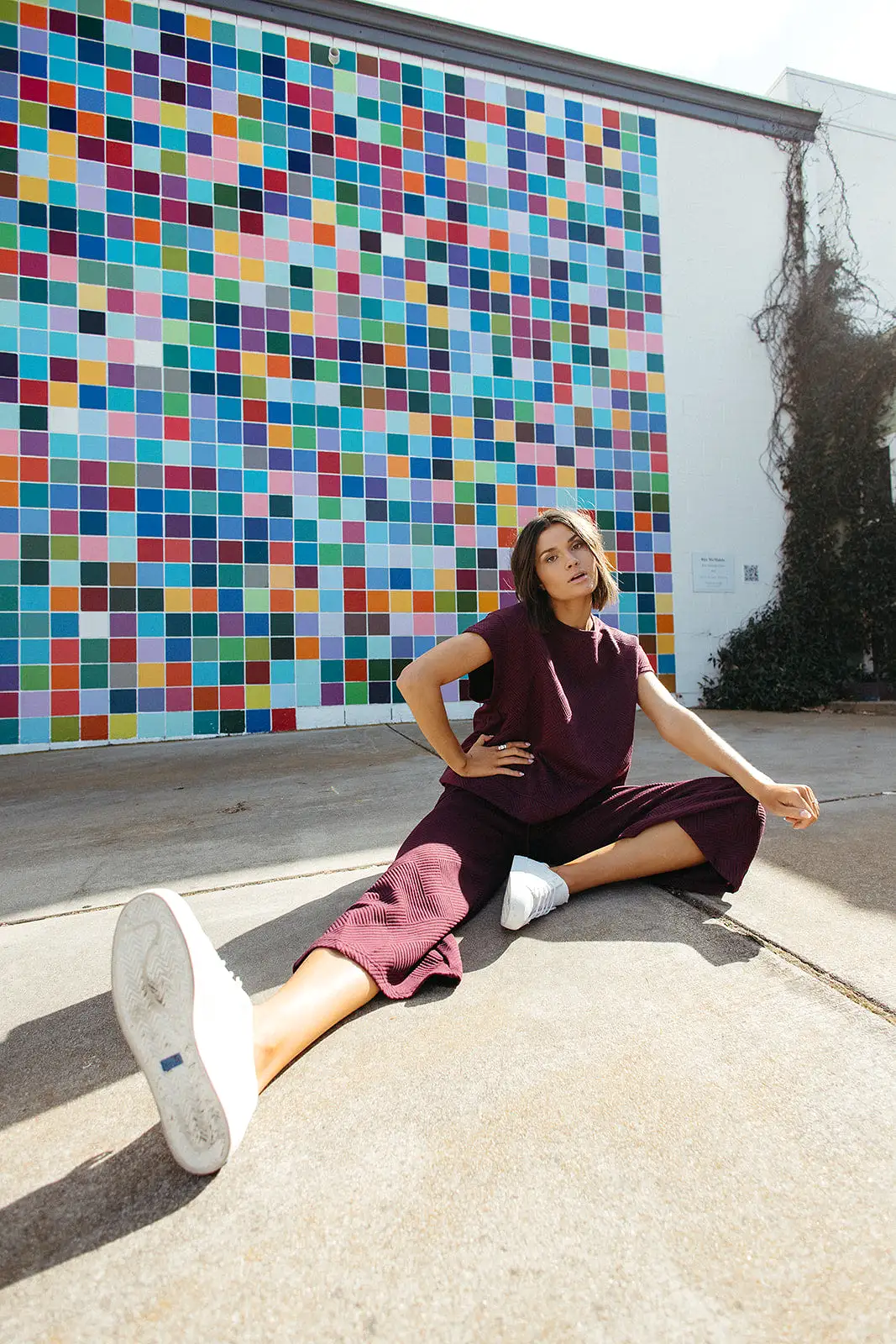 The Ronnie Textured Wide Leg Pant in Plum