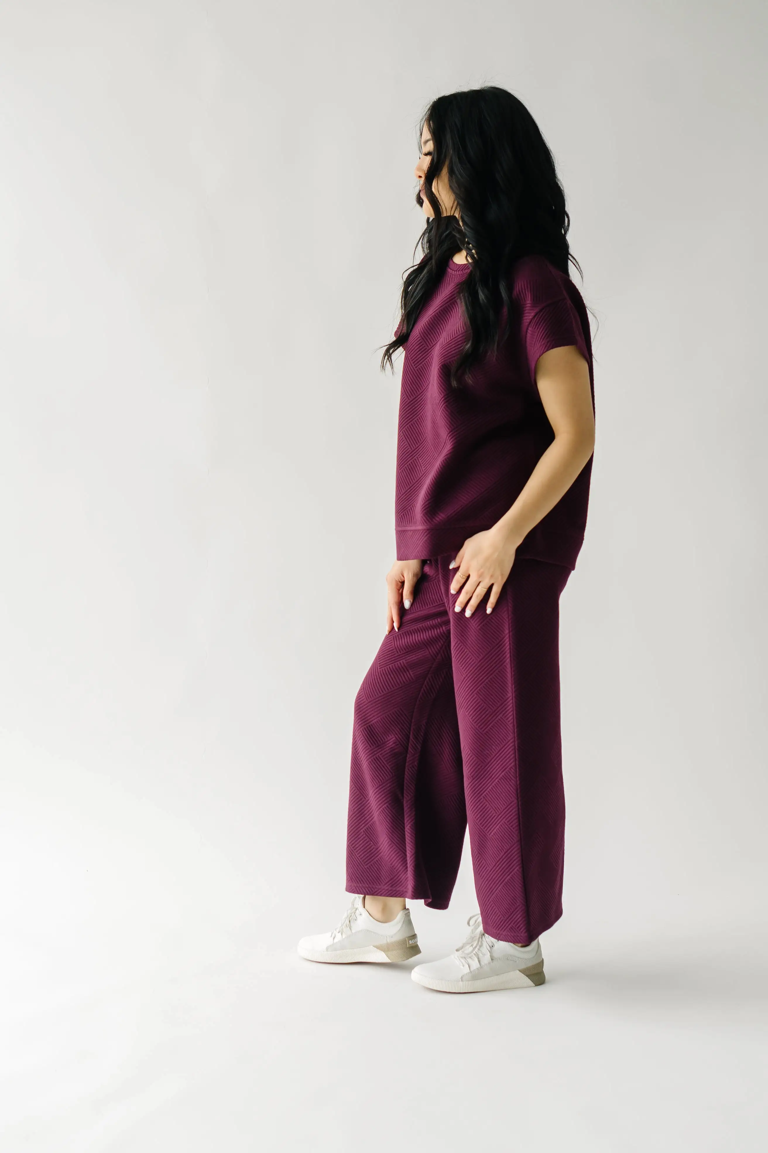 The Ronnie Textured Wide Leg Pant in Plum