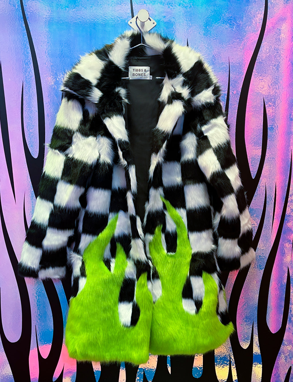 TOO HOT TO HANDLE FAUX FUR JACKET - CHECK/ GREEN FLAME  MADE 4 U 