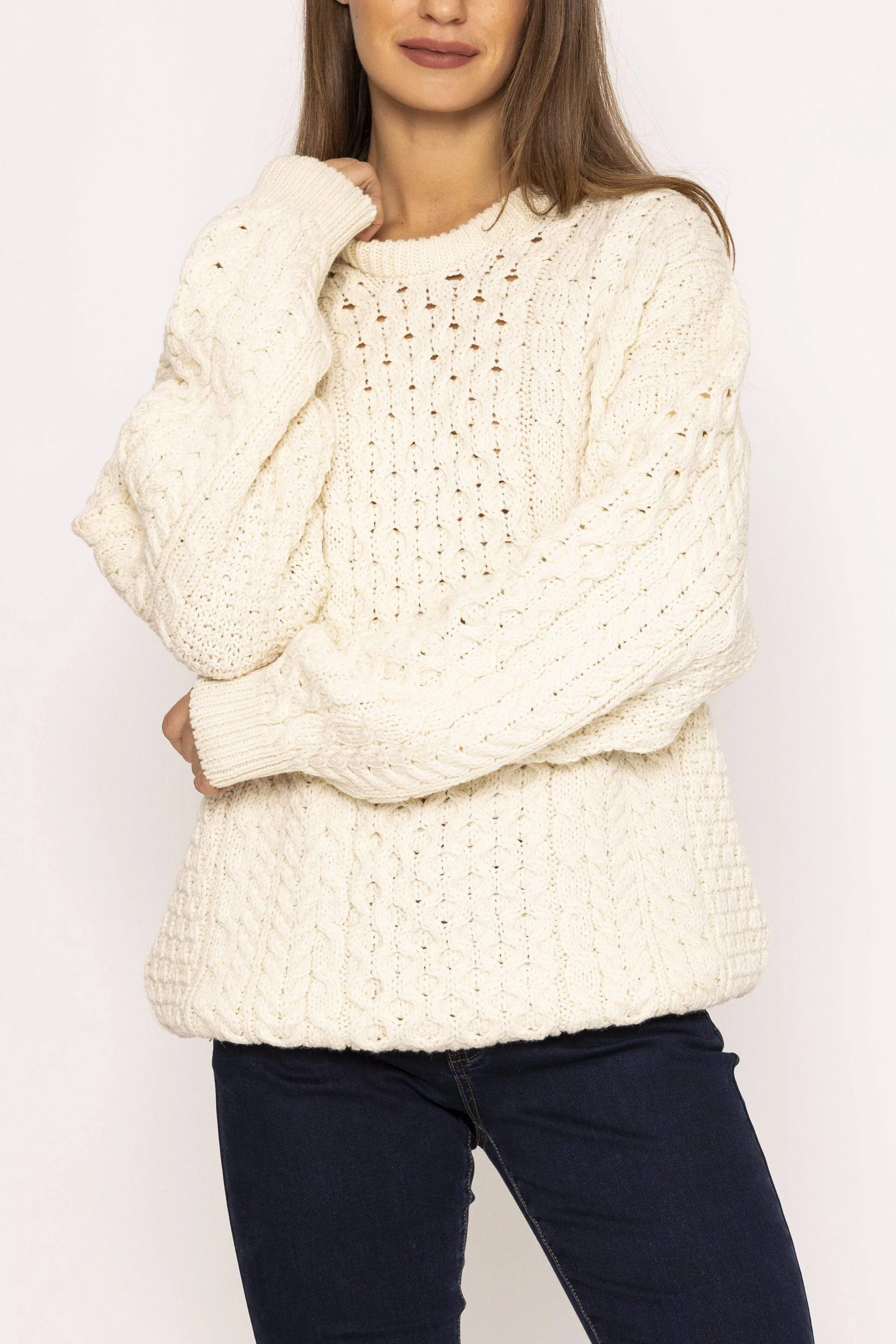 Traditional Unisex Aran Sweater in Cream