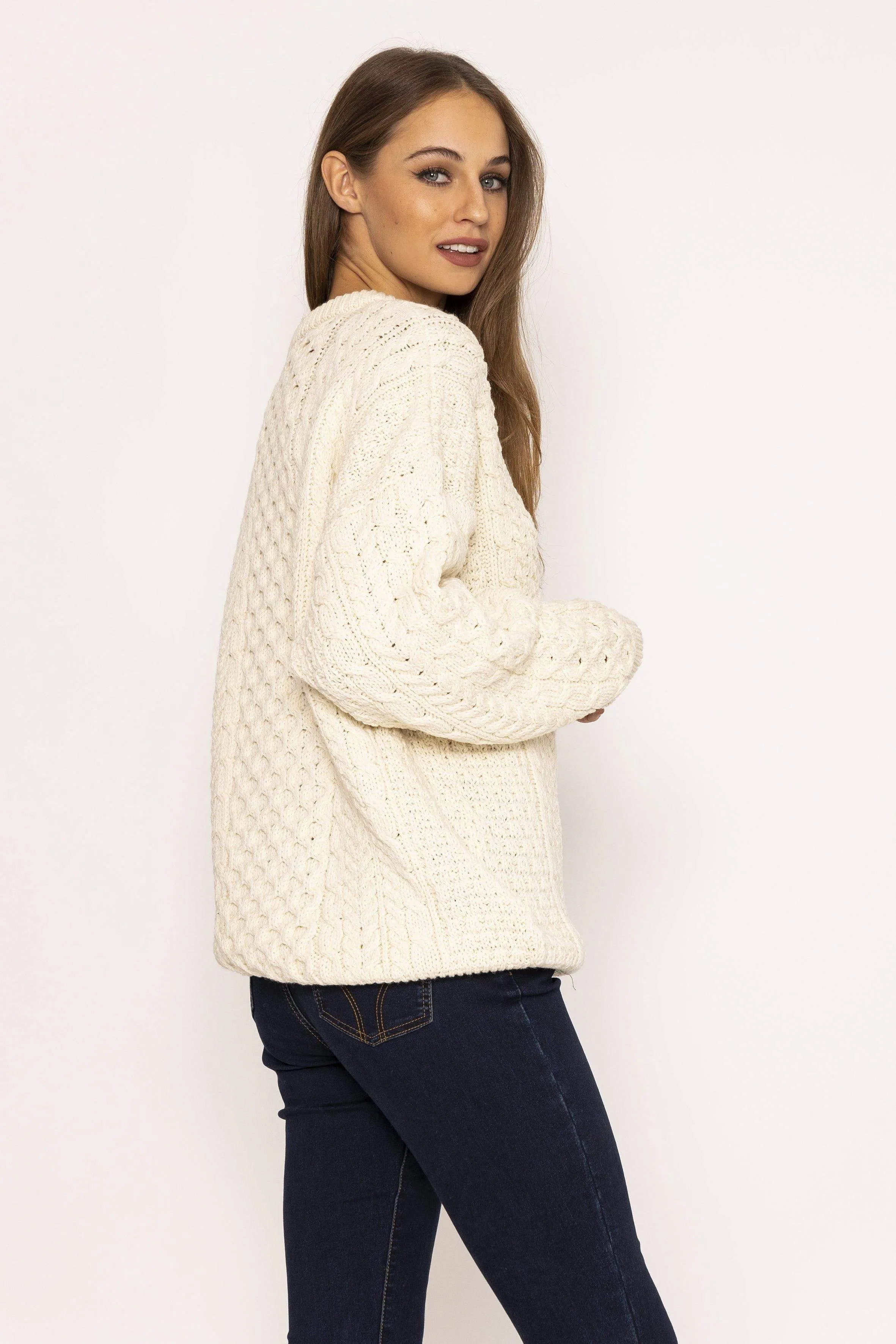 Traditional Unisex Aran Sweater in Cream