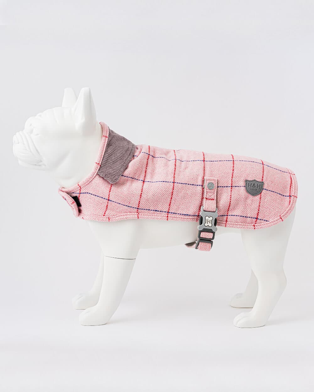 Tweed Fleece Dog Jacket - Pink Checked Herringbone