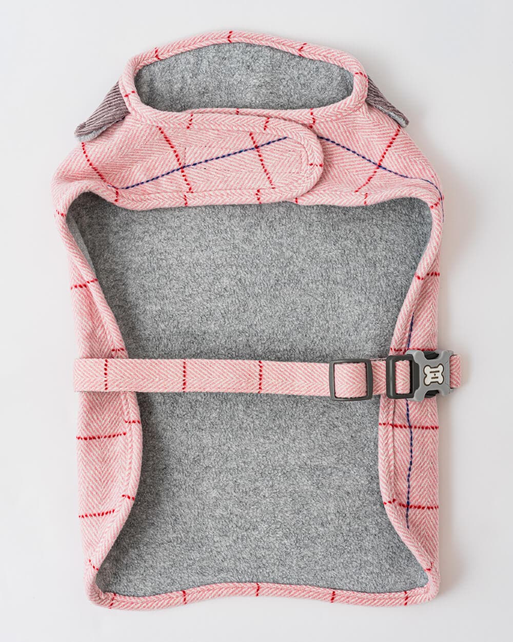 Tweed Fleece Dog Jacket - Pink Checked Herringbone