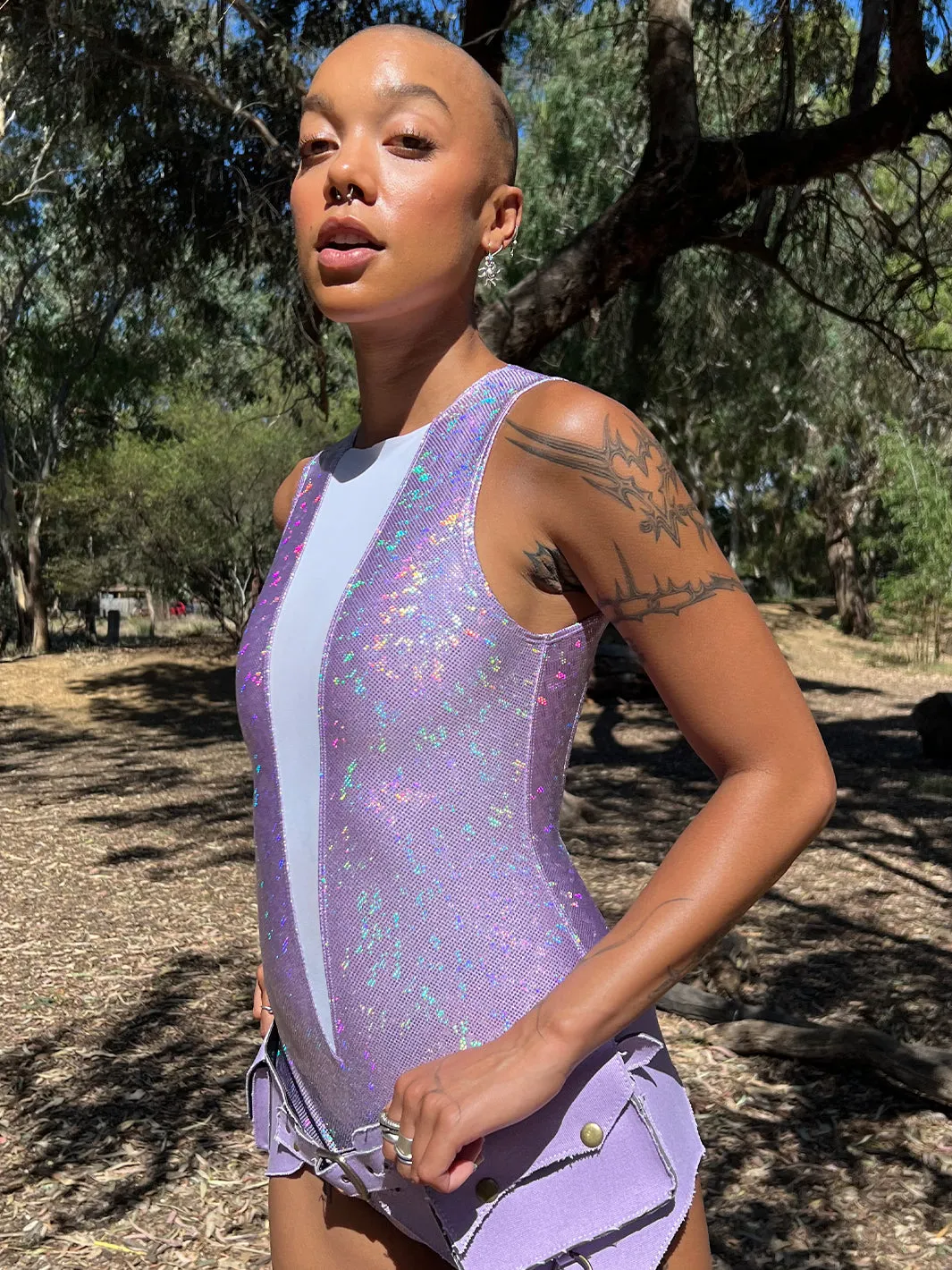 V MESH BODYSUIT - LILAC PIXIE DUST