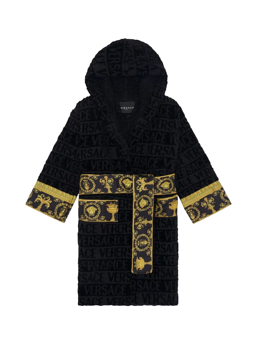 Versace Kids Belted Logo Monogram Hooded Robe