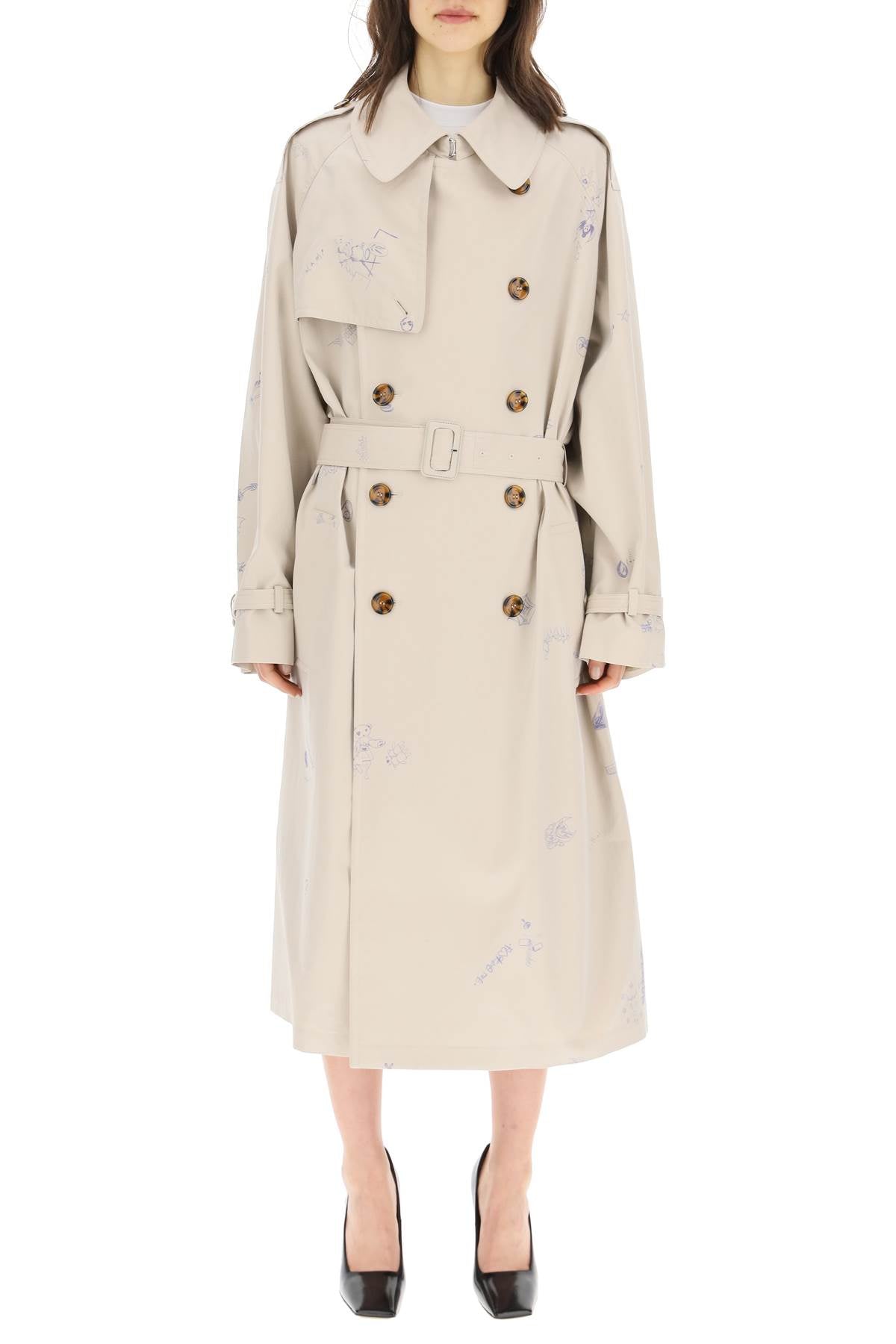 Vetements Scribbled Print Double-Breasted Trench Coat