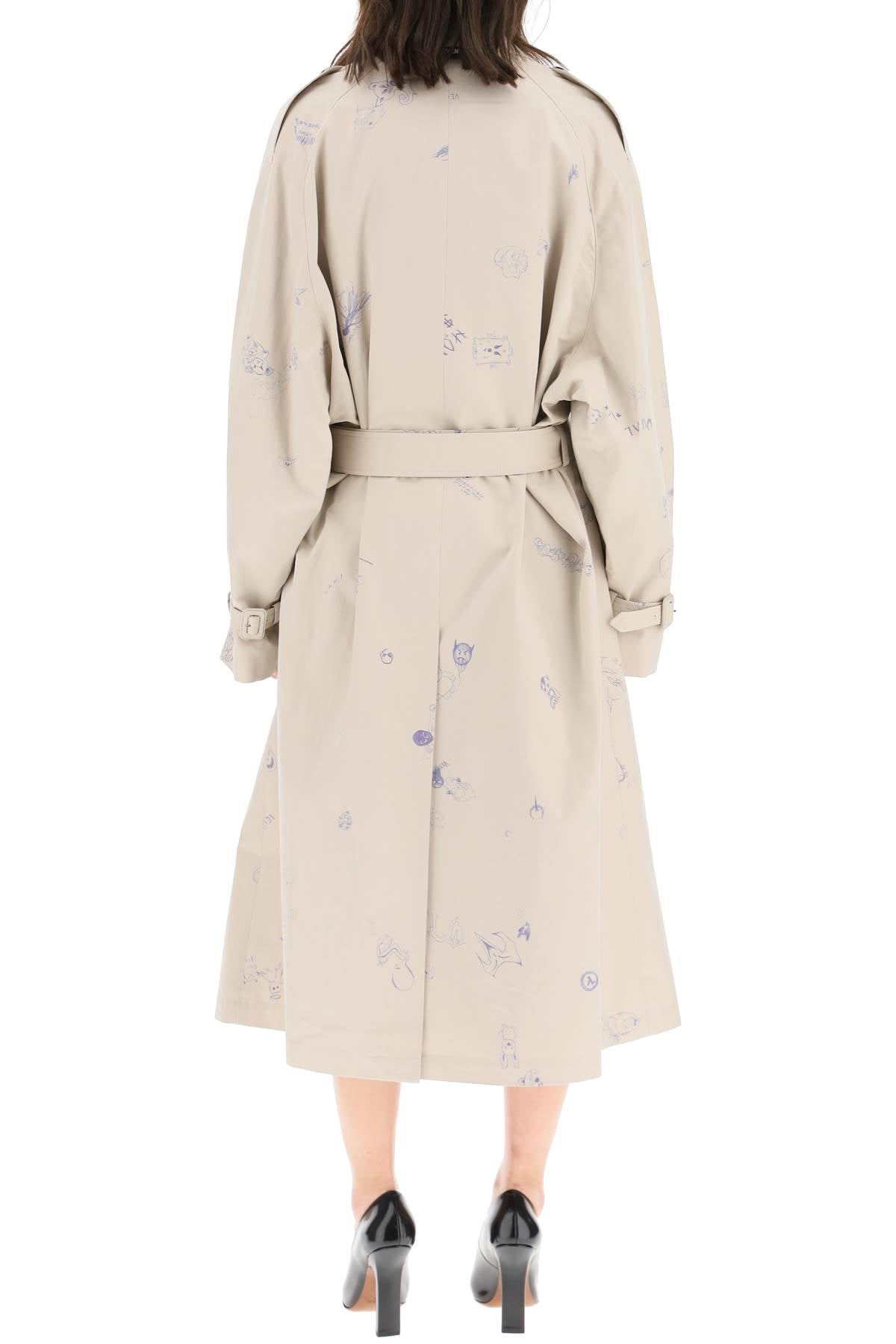 Vetements Scribbled Print Double-Breasted Trench Coat