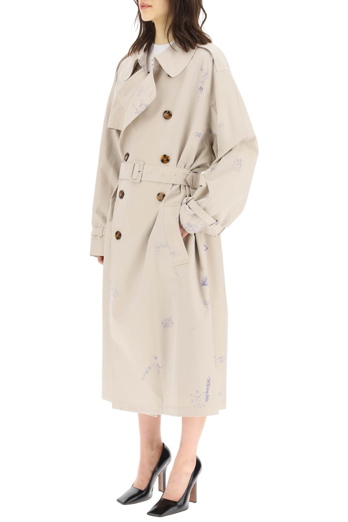 Vetements Scribbled Print Double-Breasted Trench Coat