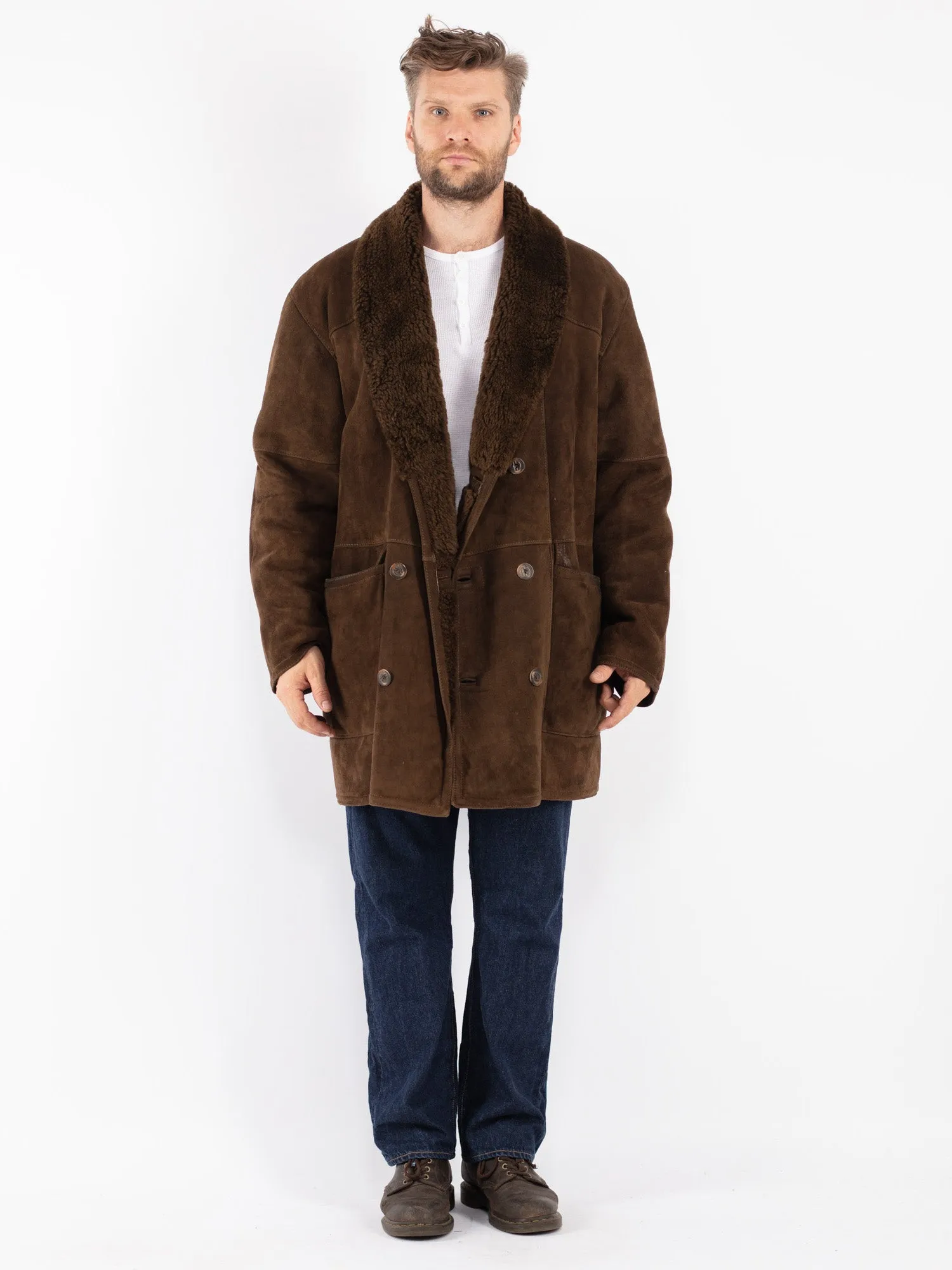 Vintage 70's Men Oversized Sheepskin Coat in Brown