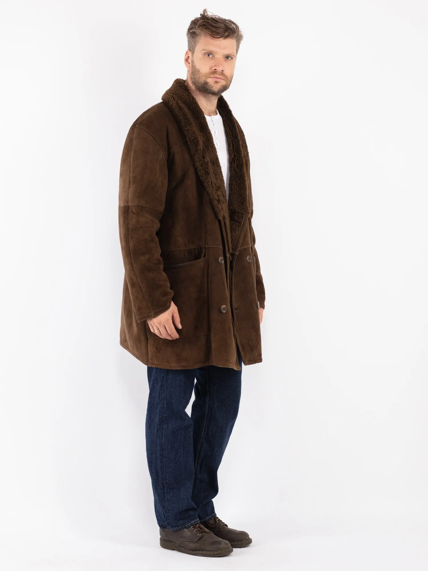 Vintage 70's Men Oversized Sheepskin Coat in Brown