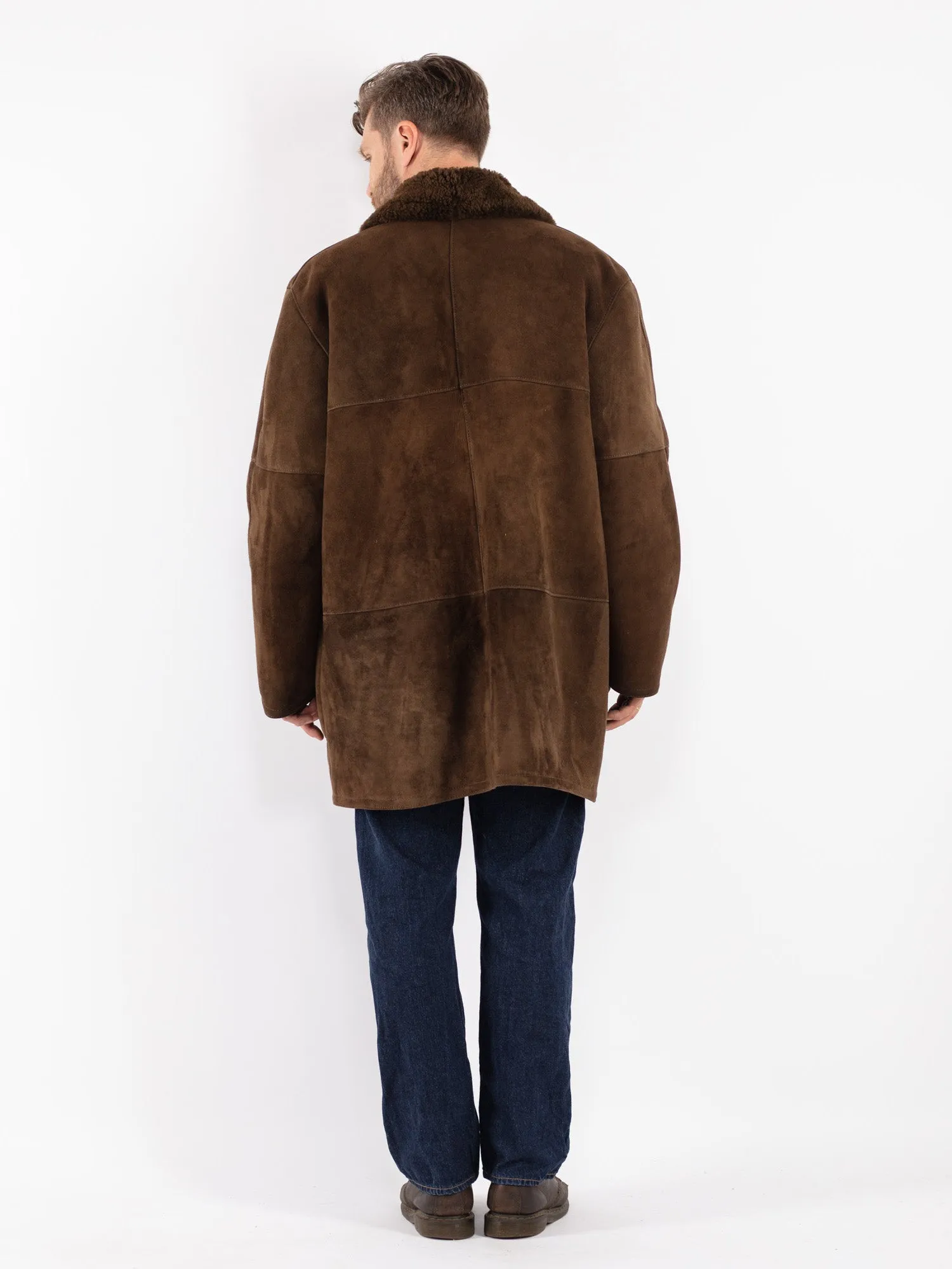 Vintage 70's Men Oversized Sheepskin Coat in Brown