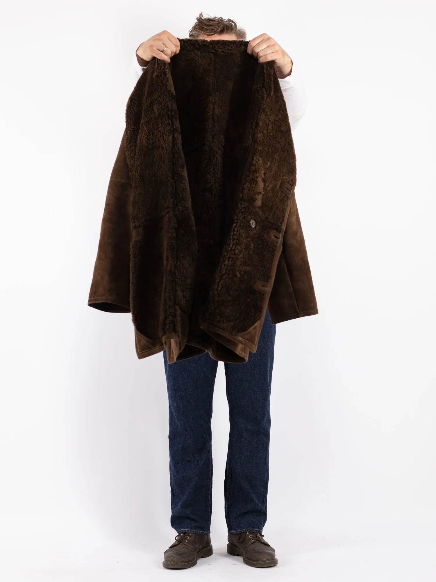 Vintage 70's Men Oversized Sheepskin Coat in Brown