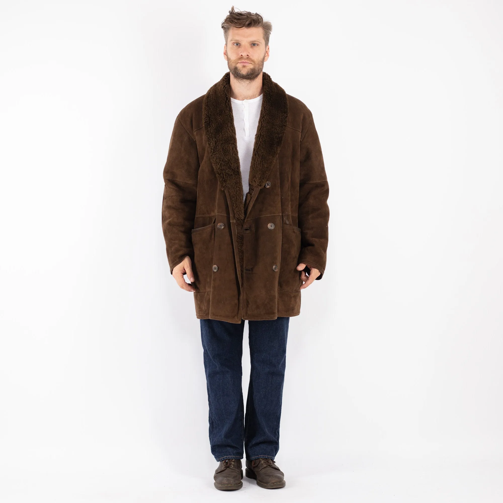 Vintage 70's Men Oversized Sheepskin Coat in Brown