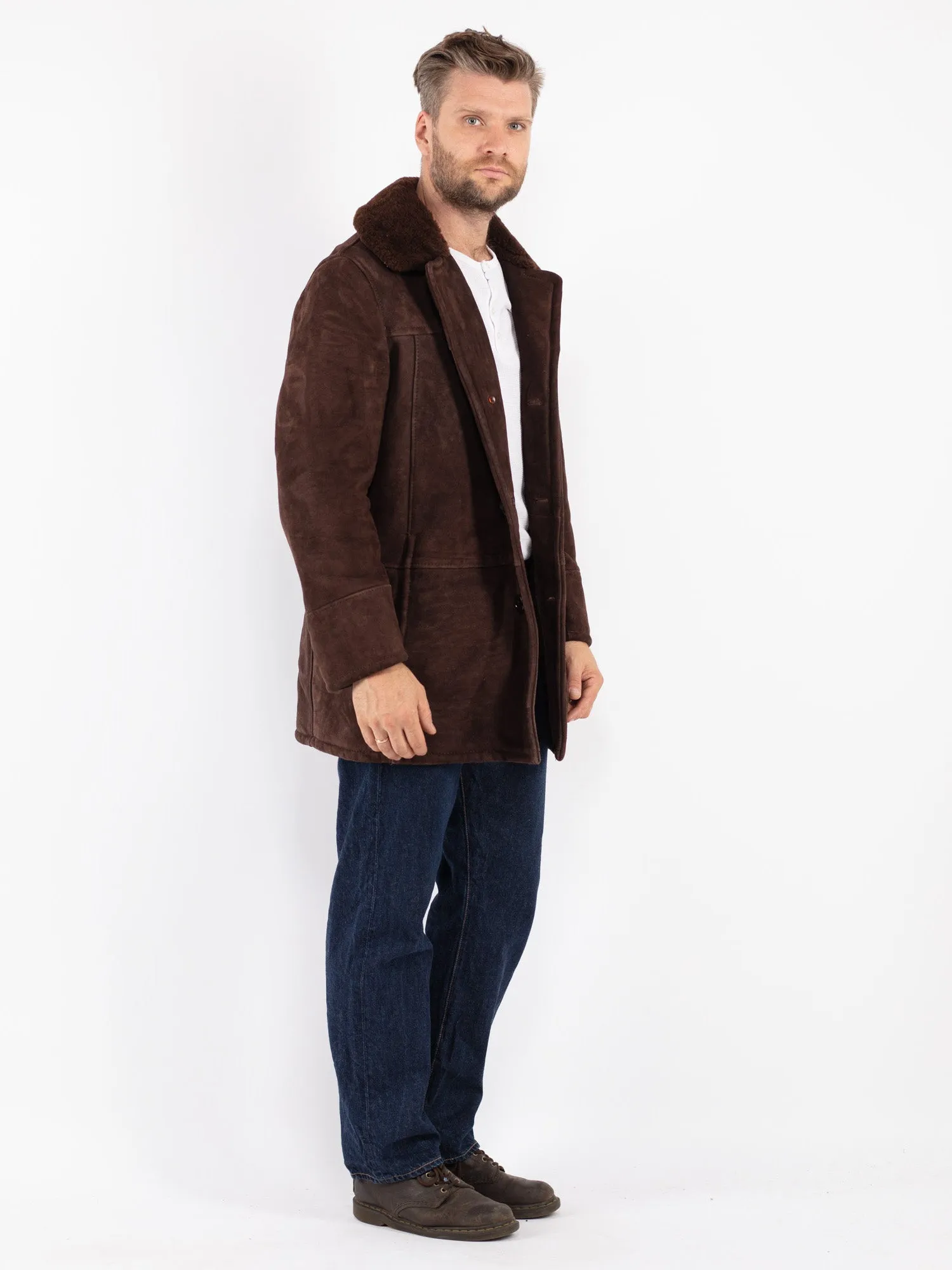 Vintage 70's Men Sheepskin Coat in Brown