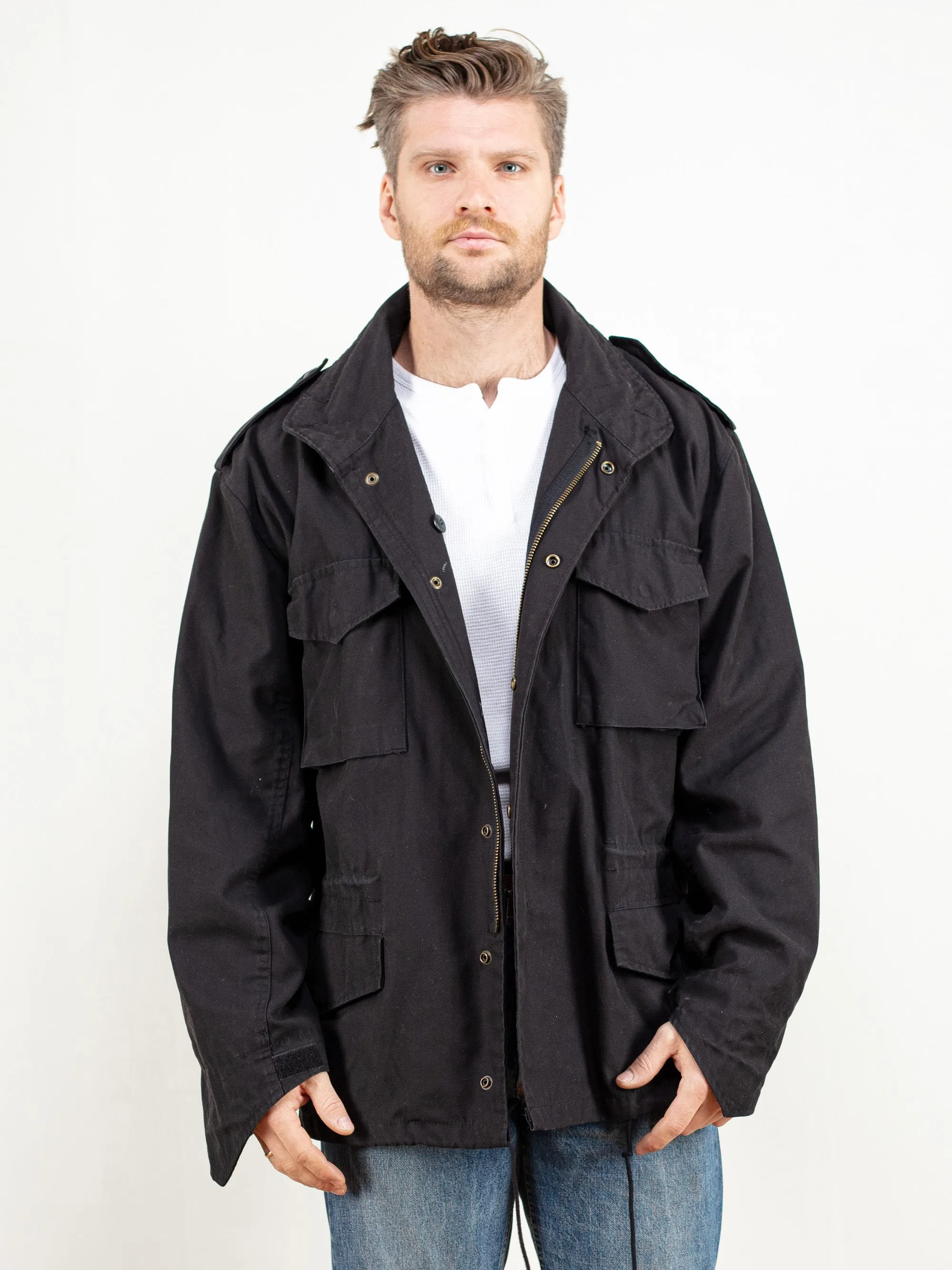 Vintage 90's Men Black Military Parka Jacket